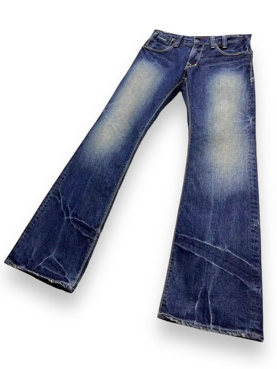 Japan Blue 🇯🇵MADE IN NIPPON!BLAST Clawmark Whisker Vtg Punk Flare🤘🏼 Size US 30 / EU 46 - 6 Thumbnail