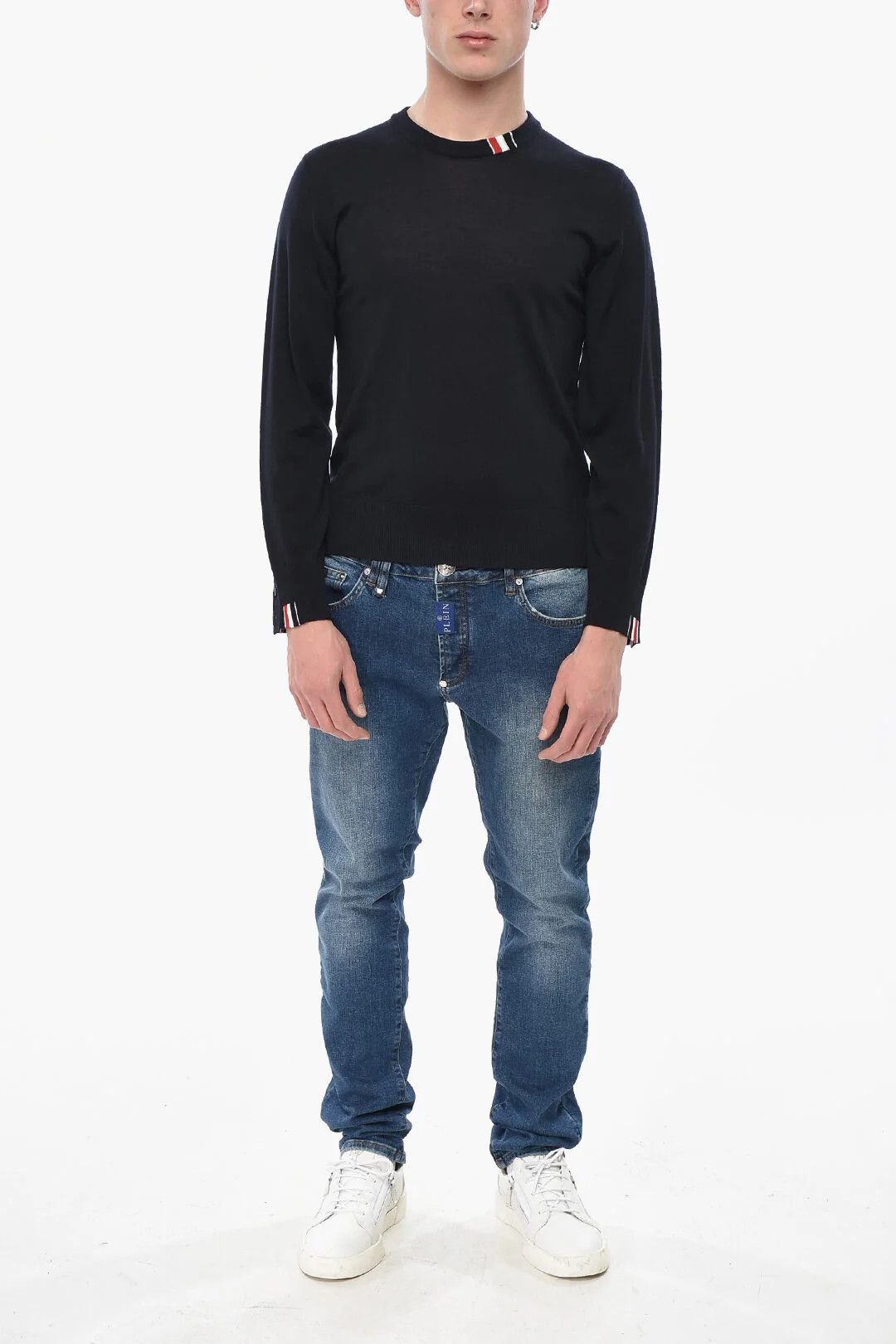 Thom Browne og1mm0426 Relaxed-Fit Virgin Wool Crewneck Sweater in Blue Size US XL / EU 56 / 4 - 4 Thumbnail