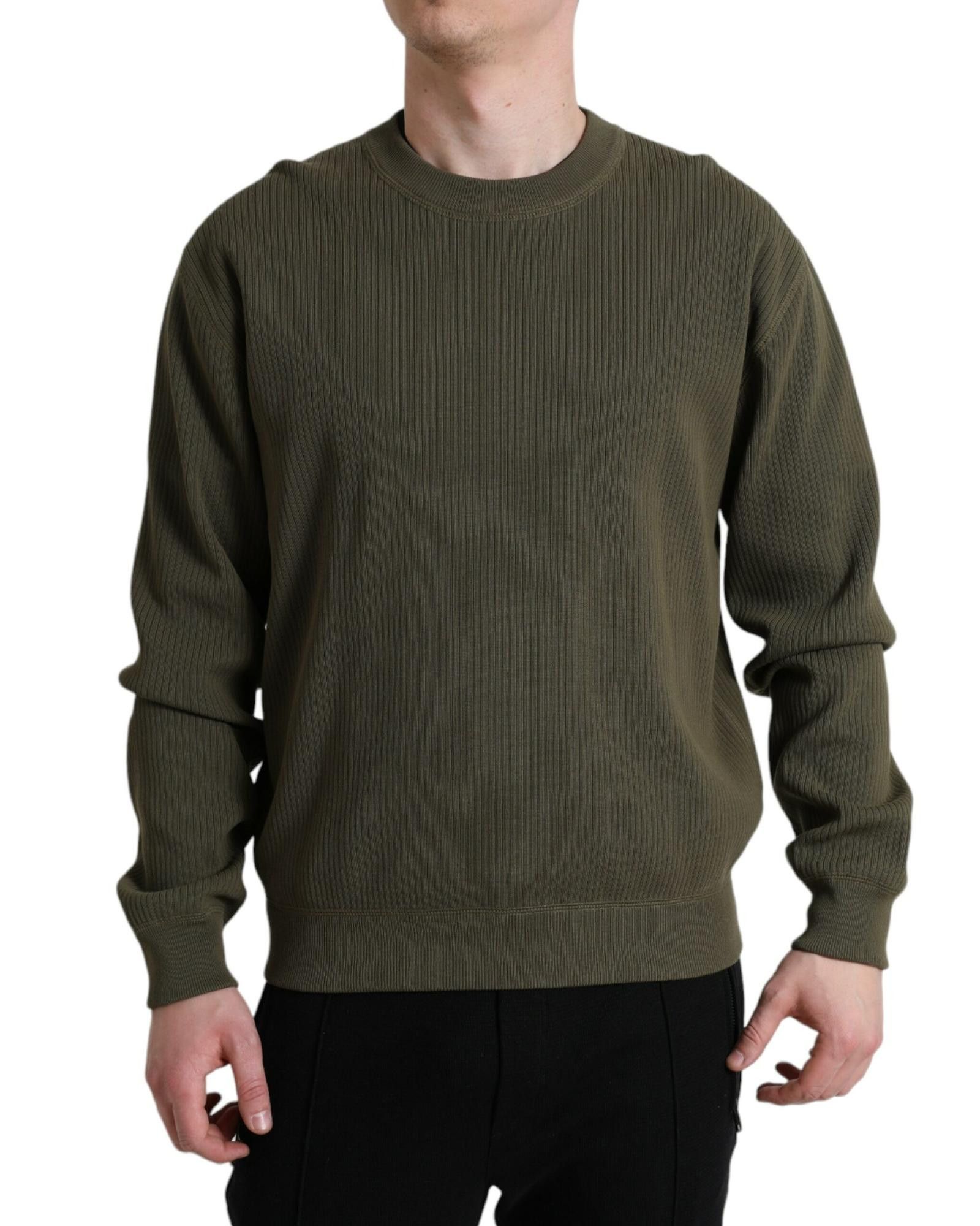 image of Dolce Gabbana Cotton Crew Neck Pullover Sweater in Green, Men's (Size Medium)