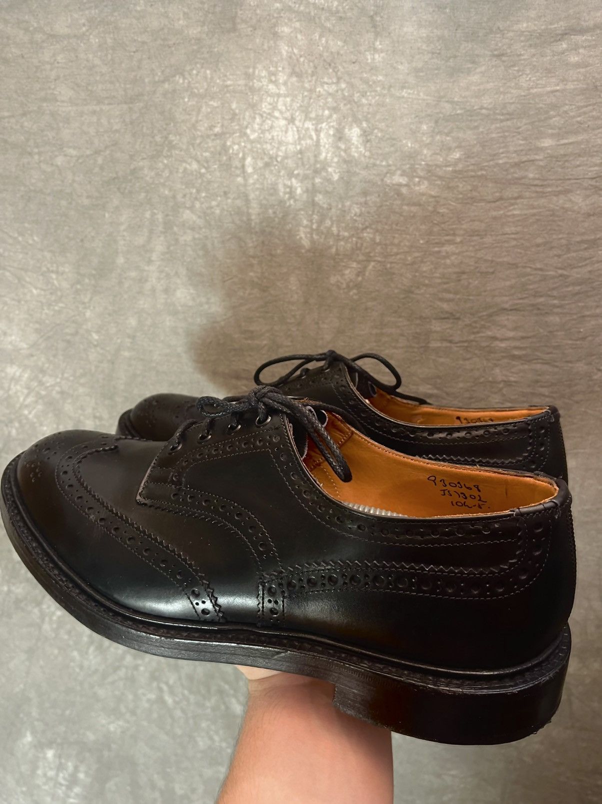 Leather × Tricker's TRICKERS BOURTON DERBY BROGUE BLACK CALF LEATHER SHOES Size US 12.5 / EU 45-46 - 3 Thumbnail