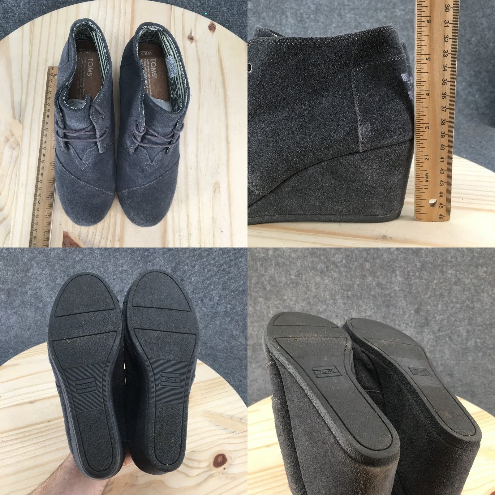 Toms TOMS Boots Womens 9.5 Desert Wedge Ankle Boot Gray Suede Leather Casual Lace Up Boots Size US 10 / IT 40 - 9 Thumbnail