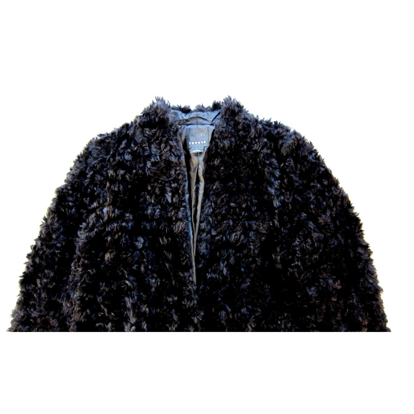 Vintage Trouve' Black Trench Coat Jacket Woman Medium - Faux Fur Glam Cozy Warm Long Coat Size M / US 6-8 / IT 42-44 - 4 Thumbnail