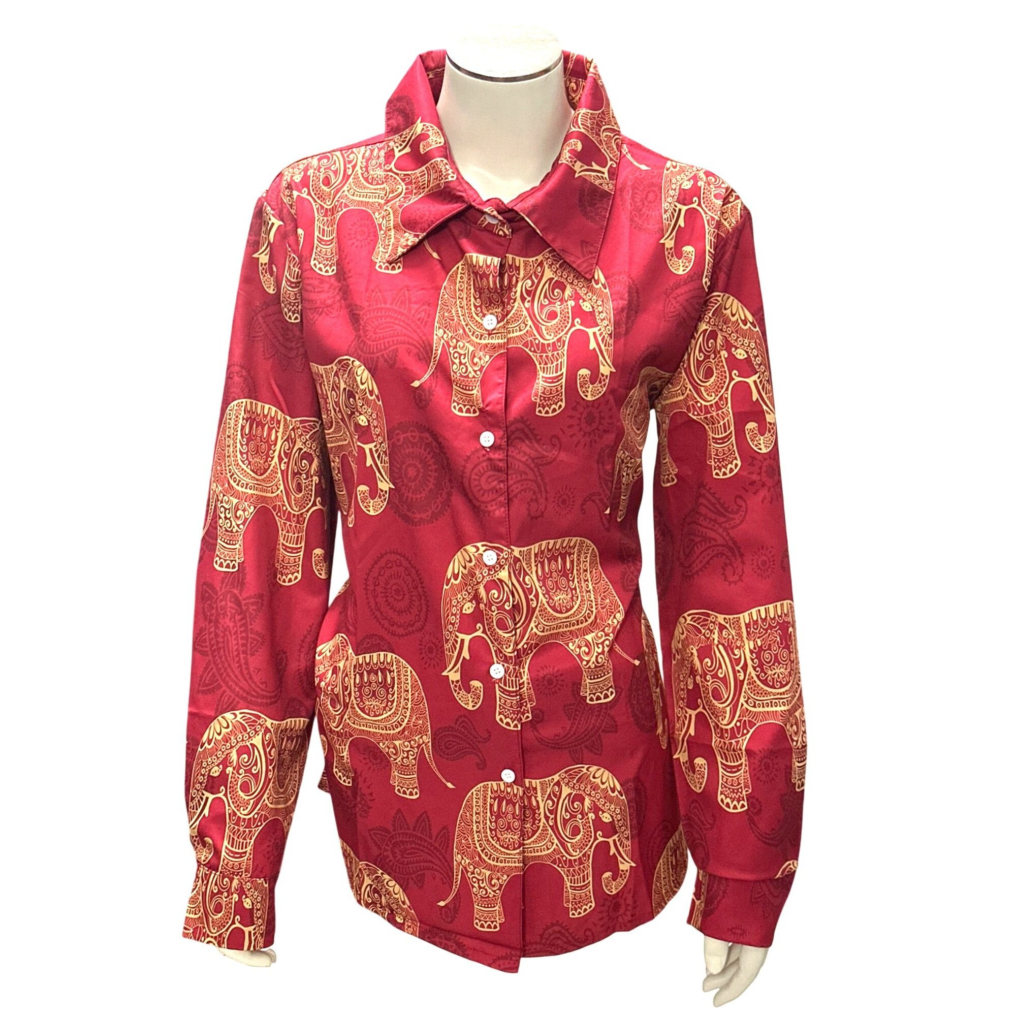 Other CCC Vintage Red Elephant Print Long Sleeve Button Up Shirt S Size L / US 10 / IT 46 - 1 Thumbnail