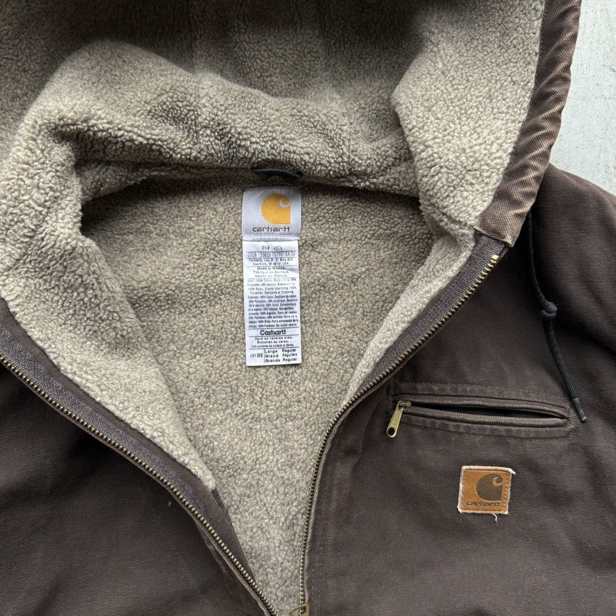Carhartt × Vintage Carhartt Jacket J141 DKB Hooded Fleece Lined Brown Sz L Size US L / EU 52-54 / 3 - 3 Thumbnail