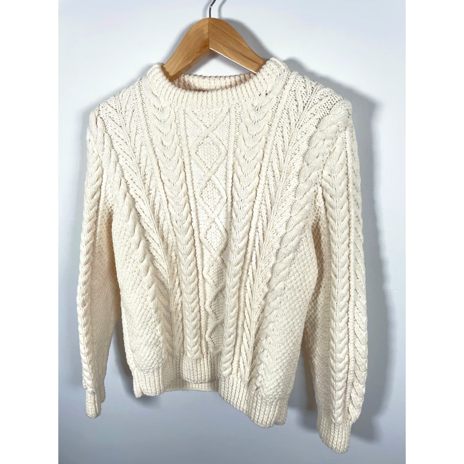 Vintage VINTAGE 70s Wool Cable Knit Sweater Men's XL Ivory Crew Neck Pullover Classic Preppy Retro Warmth Mens Size US XL / EU 56 / 4 - 7 Thumbnail