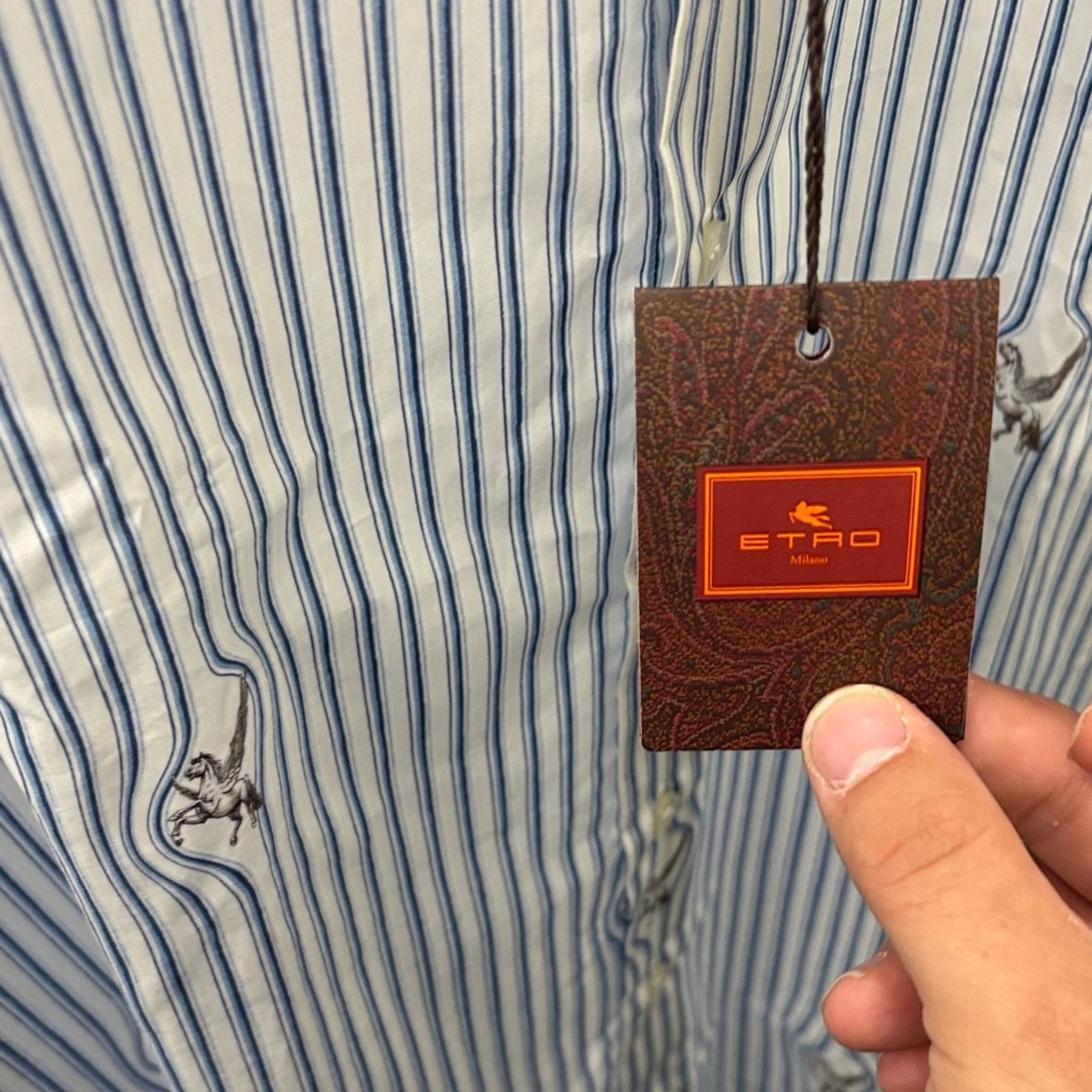 Etro NWT Etro White and Blue Patterned Dress Shirt Size 43 L Size US L / EU 52-54 / 3 - 5 Thumbnail