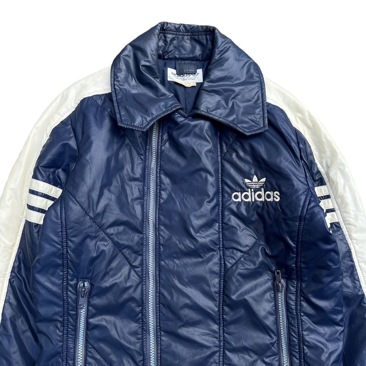 70s Adidas Descente 3 Striped Blue Bikers Jacket