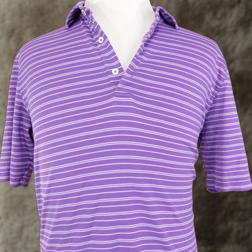 Vintage Bobby Jones Polo Shirt Men Medium Purple Striped Golf 100% Pima Cotton Casual Short Sleeve Size US M / EU 48-50 / 2 - 1 Thumbnail