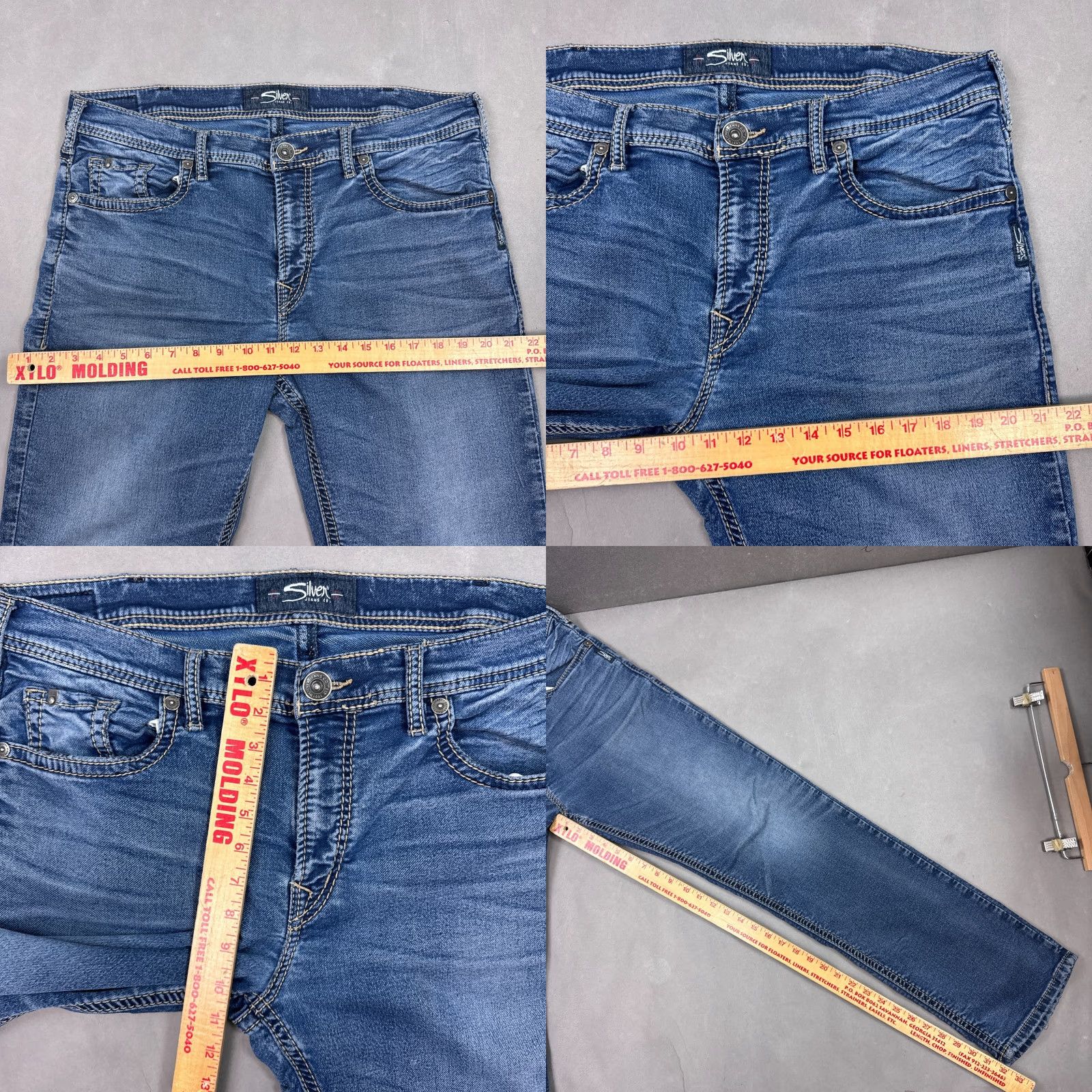 Silver Jeans Co. Silver Jeans Grayson 36x32 Blue Jeans Regular Adult Mens Distressed Stretch 5-Pocket Denim Cotton Blend Medium Wash Vintage No Size US 34 / EU 50 - 9 Thumbnail