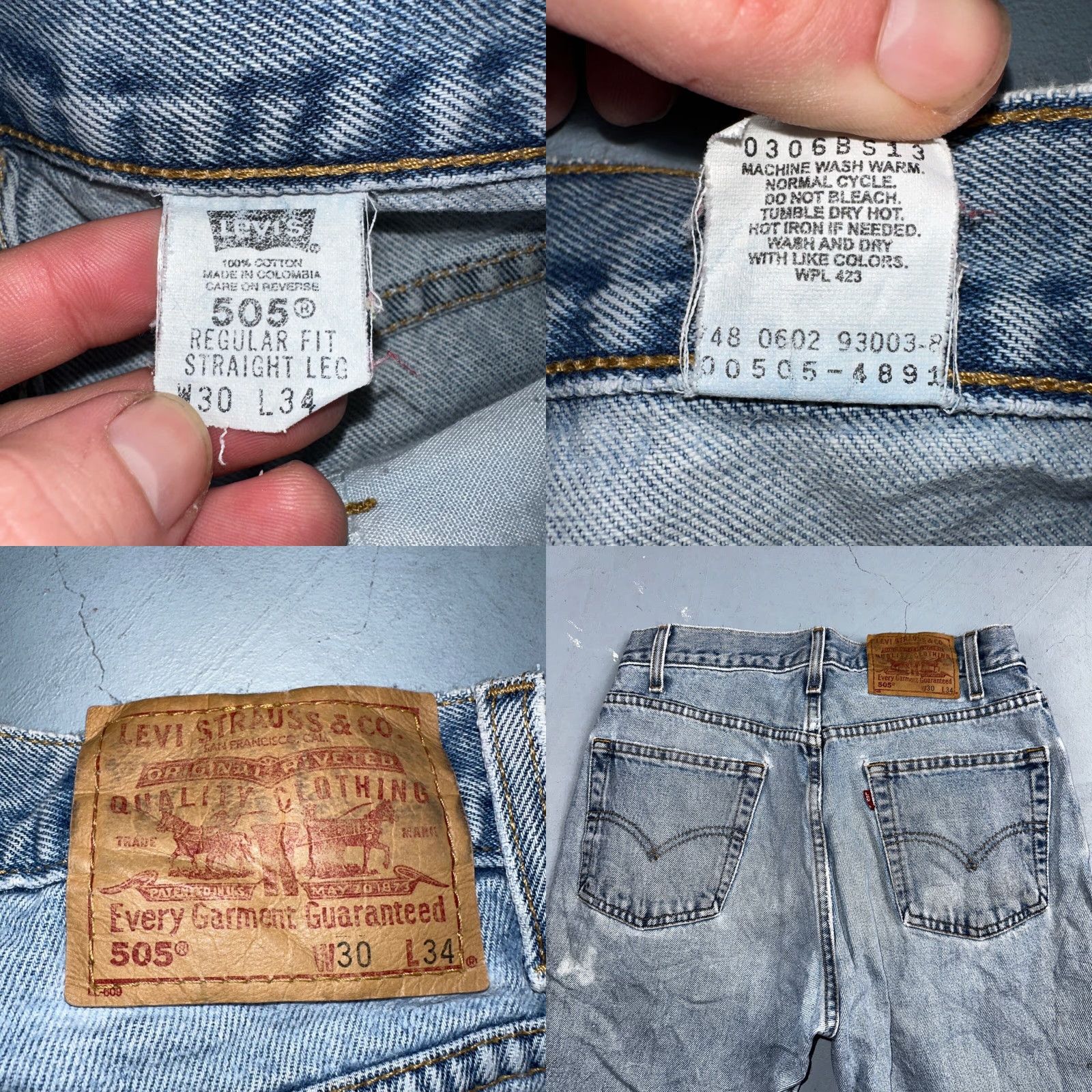 Levi's VINTAGE Levi's 505 Jeans Mens Blue Light Wash 30x34 Straight Leg 90s USA Columbia Denim Cotton Regular Inseam 34 28x33 Ac Closure Button Size US 30 / EU 46 - 9 Thumbnail