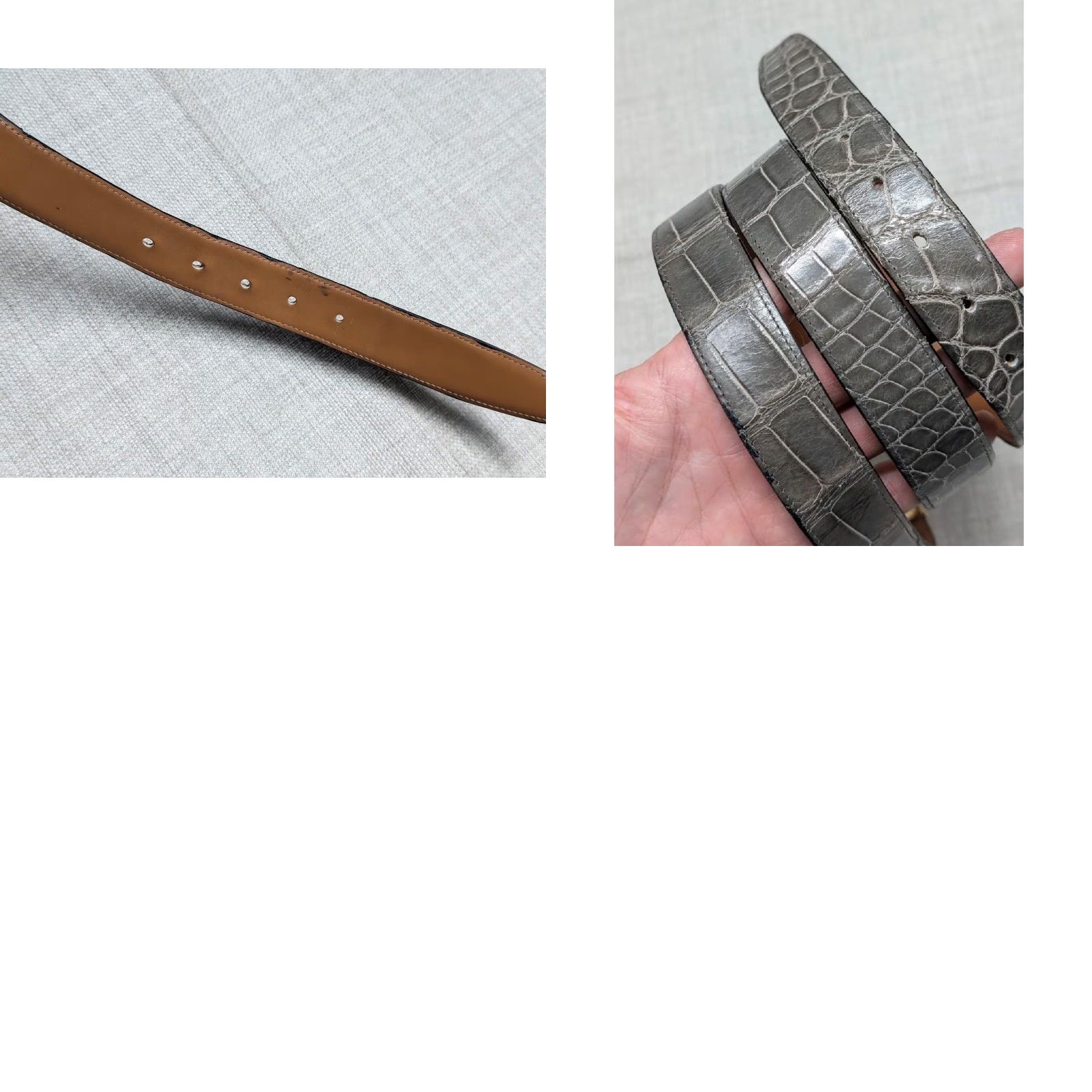 Vintage ZILLI belt CROCODILE golden buckle 42 made in FRANCE gray-brown-green Dress Belt Men 41/42 1-1/8" width Size 42 - 11 Thumbnail