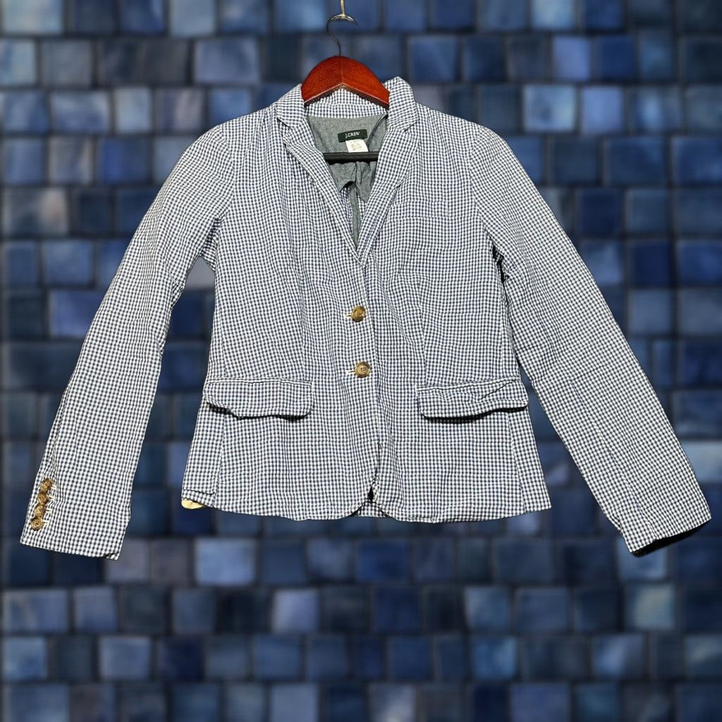 J.Crew J.CREW Blazer Womens 0 Blue White Gingham Cotton Lined 2 Button Jacket Notch Lapel Regular Short Sleeve Buttoned Front Vintage: No Size XS / US 0-2 / IT 36-38 - 1 Thumbnail