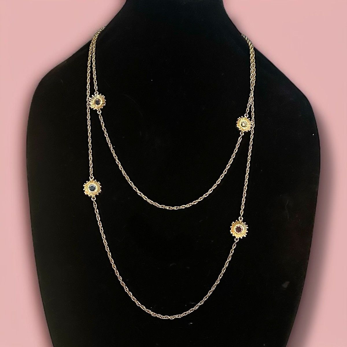 Vintage Vintage long gold tone stationed rhinestone flower necklace Size ONE SIZE - 1 Thumbnail