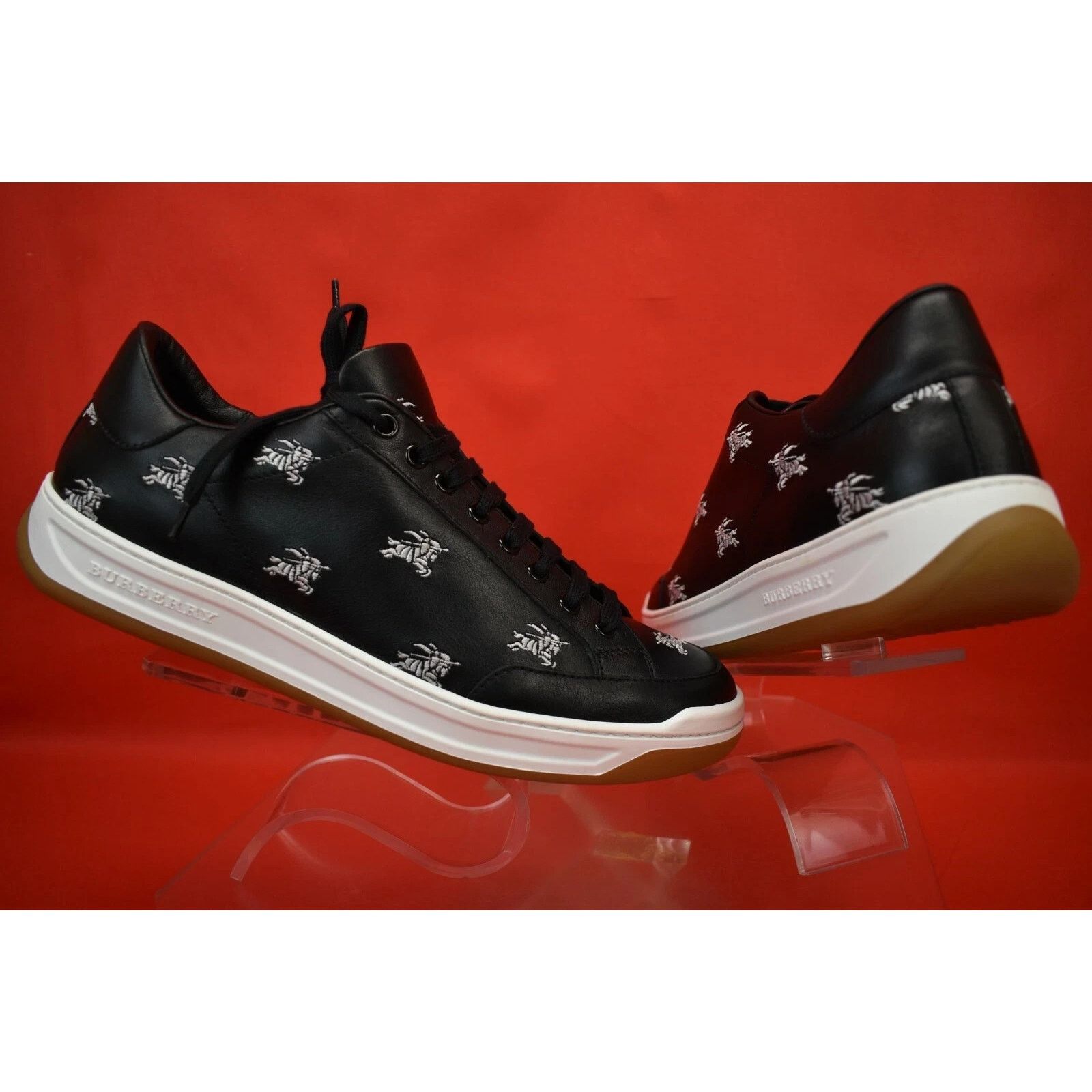 Burberry NIB BURBERRY TIMSBURY KNIGHTS BLACK LEATHER SNEAKERS 44 ITAL Size US 11 / EU 44 - 5 Thumbnail