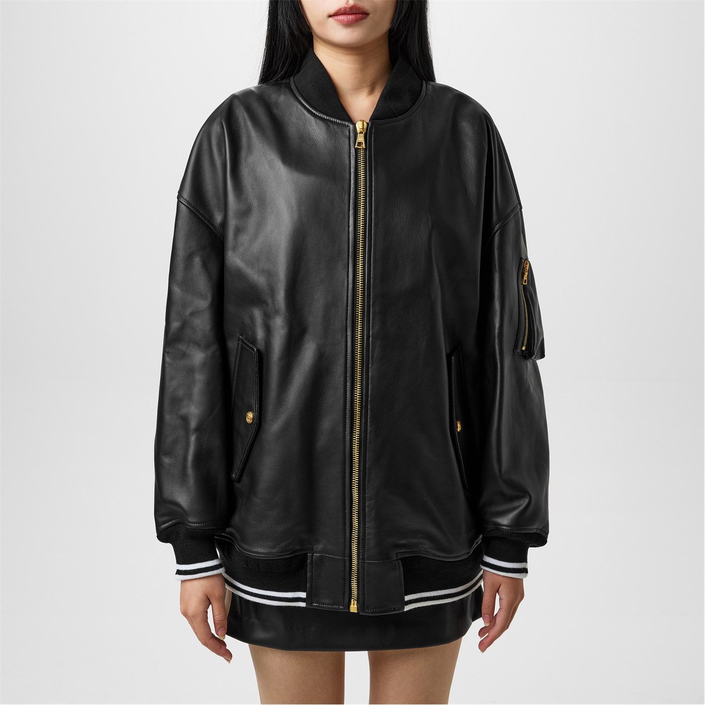 Palm Angels o1g2r1mq0325 College Leather Bomber Jacket in Black & White Size M / US 6-8 / IT 42-44 - 3 Thumbnail