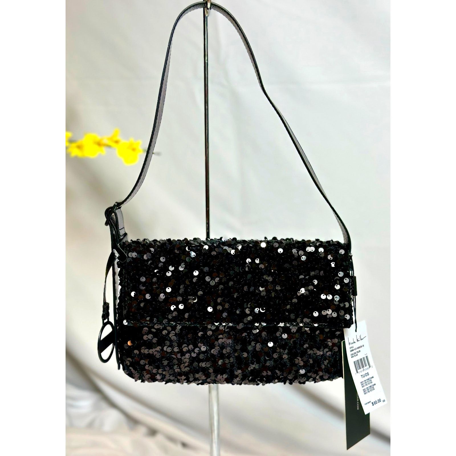 Nicole Miller Nicole Miller Sequined Shoulder Bag Adjustable Strap Black Size ONE SIZE - 3 Thumbnail