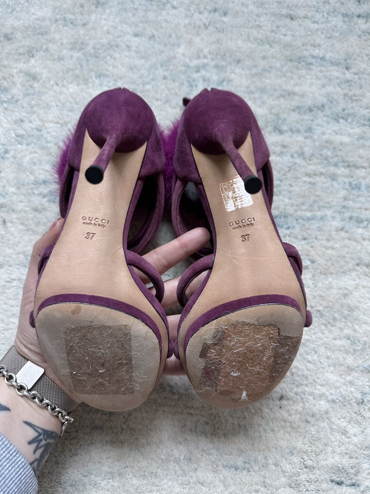 Gucci Gucci Camilla T Strap Suede Heels Sandals Mink Fur Cuff Size US 7 / IT 37 - 7 Thumbnail