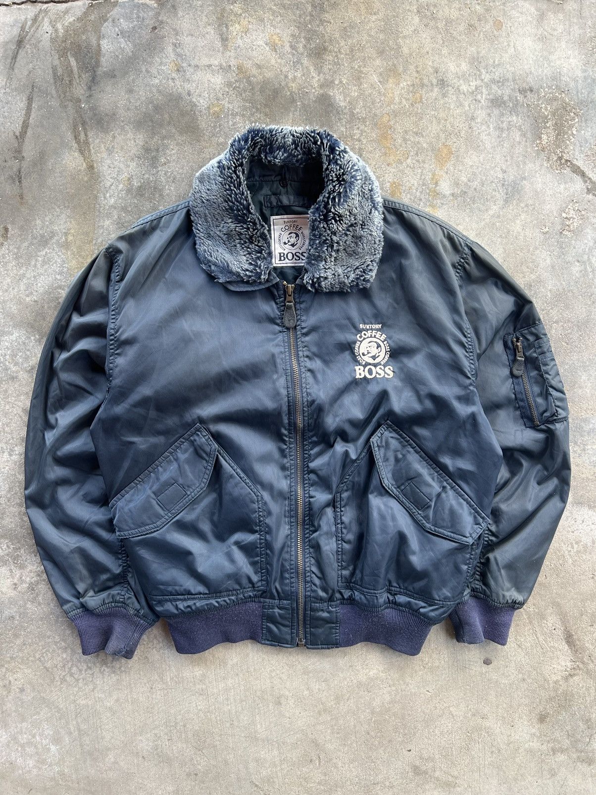 Vintage Vintage Boss Coffee Bomber Fur Flight Jacket Size US M / EU 48-50 / 2 - 2 Thumbnail