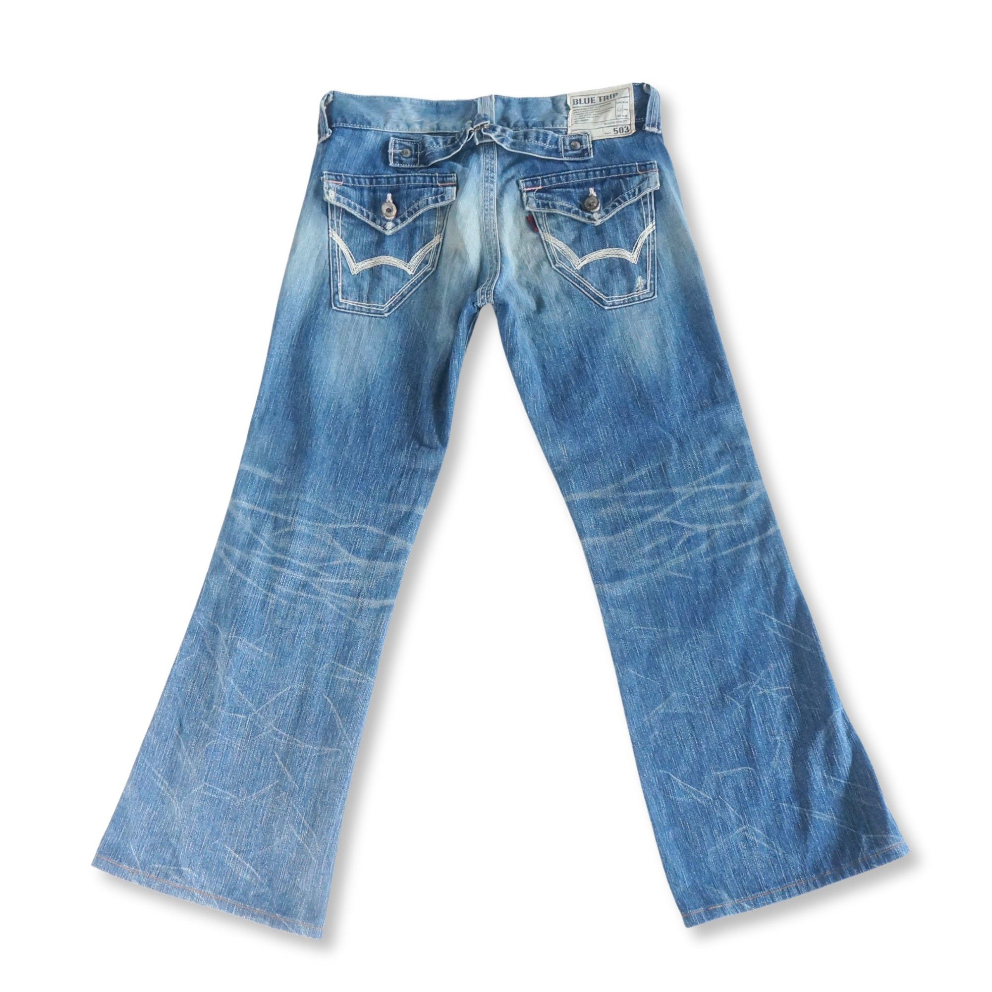 Edwin Edwin 503 Blue Trip Cinch Back Low Rise Flare Jeans Size 30" / US 8 / IT 44 - 2 Thumbnail