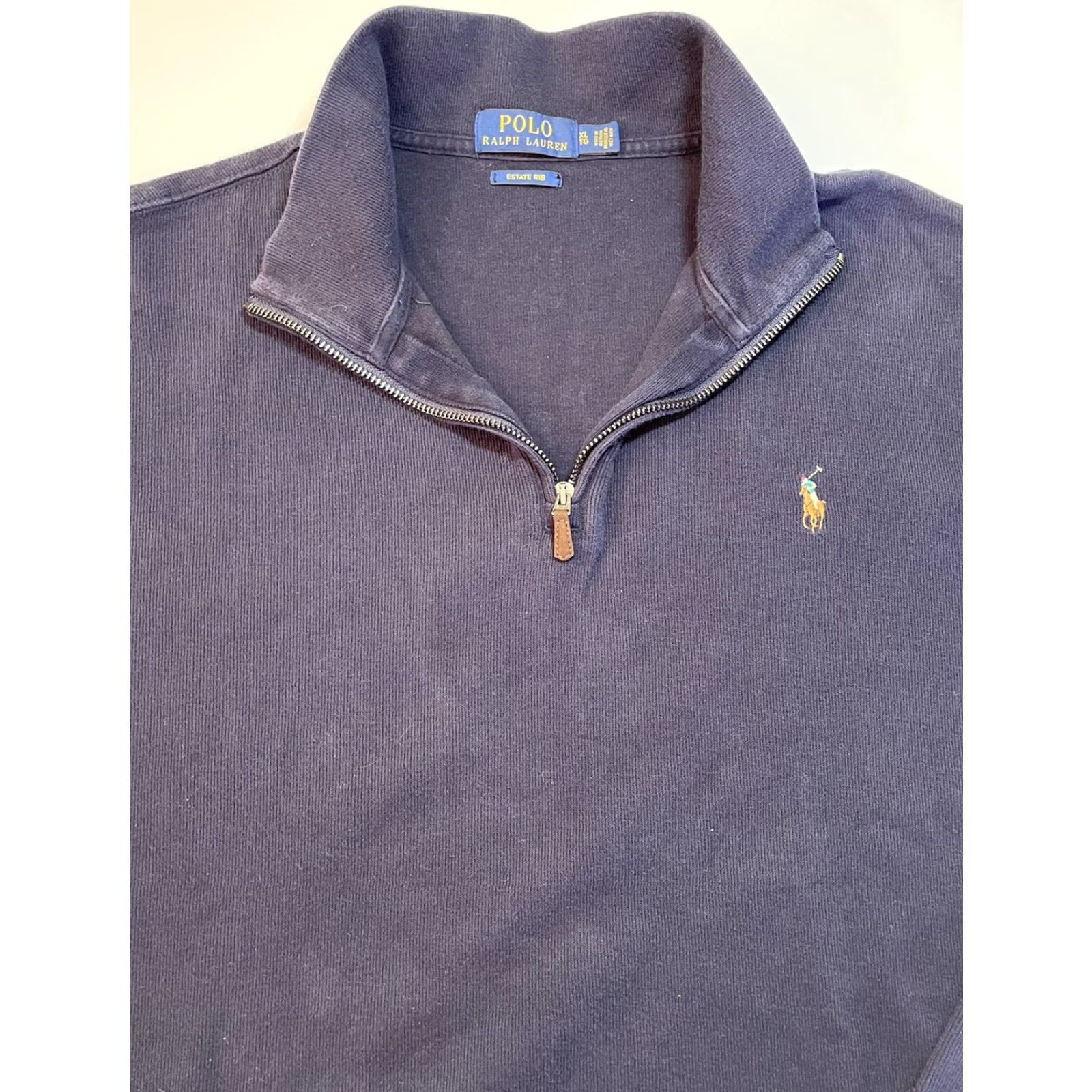 Polo Ralph Lauren Polo Ralph Lauren Estate Rib Sweater 1/4 Zip Mock Neck Pullover Blue XL Mens 1990s Designer Knit Size US XL / EU 56 / 4 - 2 Thumbnail