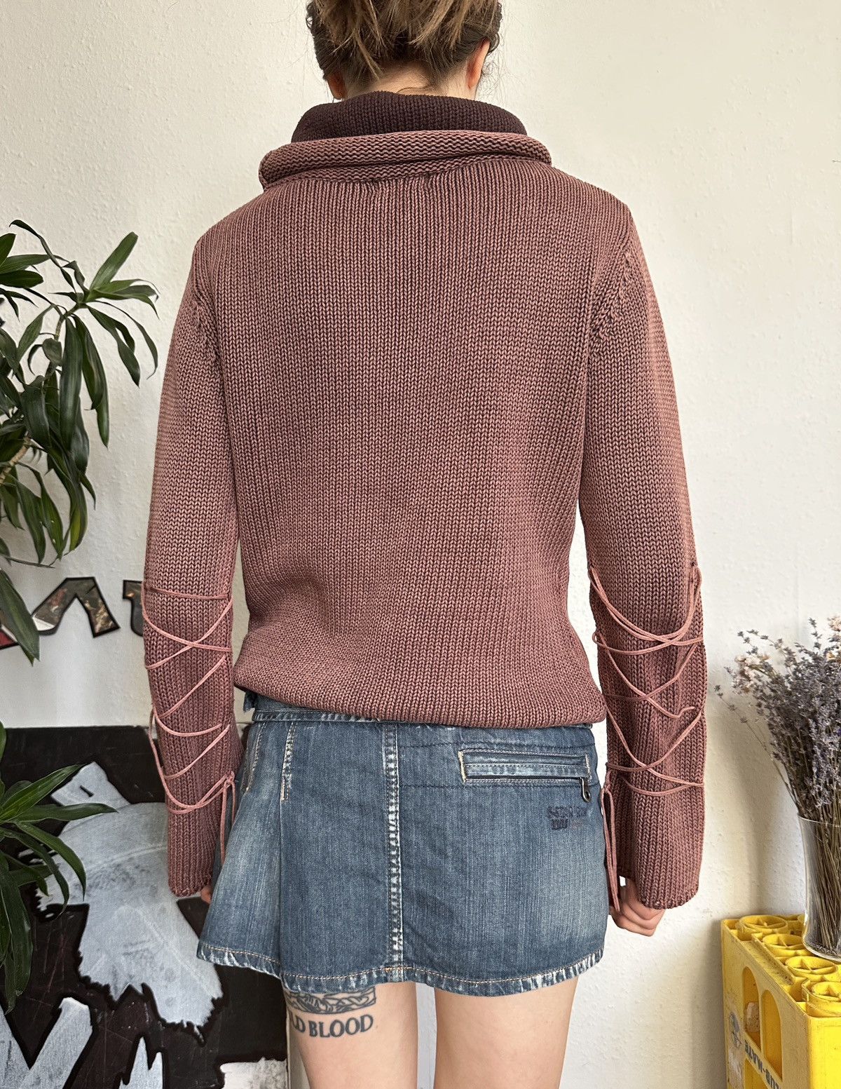 Seditionaries × Vintage Vintage Knit Washed Faded Lace Up Sleeve Turtleneck Sweater Size M / US 6-8 / IT 42-44 - 7 Thumbnail