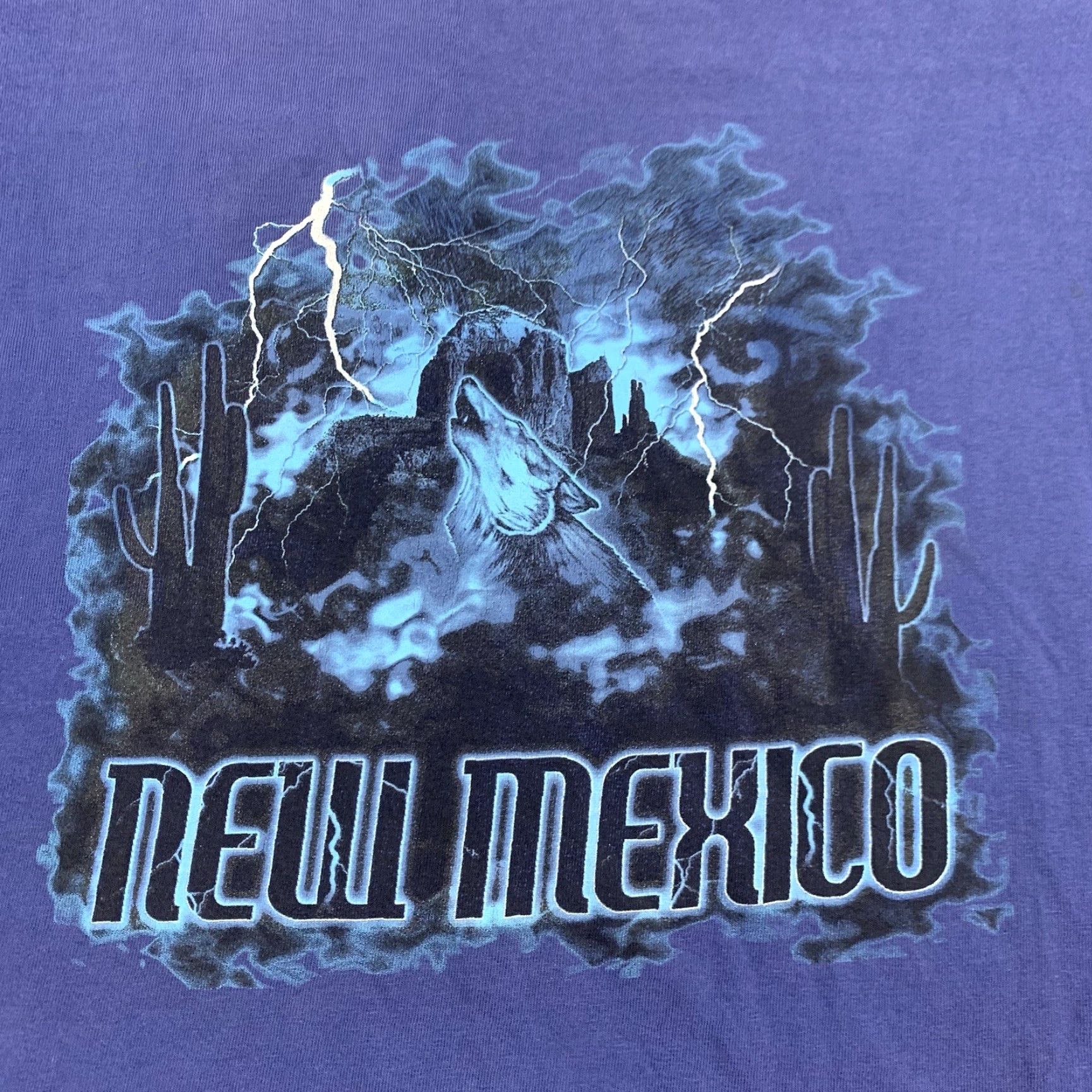 Gildan VINTAGE New Mexico Shirt Adult Medium Blue Nature Wolf Animals Lightning USA T-Shirt Mens Size US M / EU 48-50 / 2 - 2 Thumbnail
