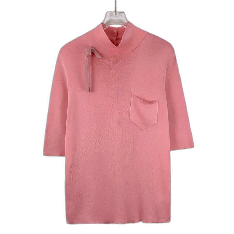 Prada Prada Pink Bow Silk High Neck TShirt-2506 Size M / US 6-8 / IT 42-44 - 1 Thumbnail