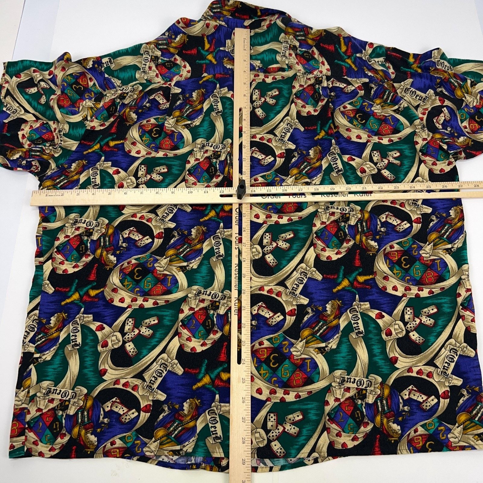 Vintage Vintage Queen of Hearts Dominos Button Front Shirt Beige 1XB Size US XL / EU 56 / 4 - 7 Thumbnail