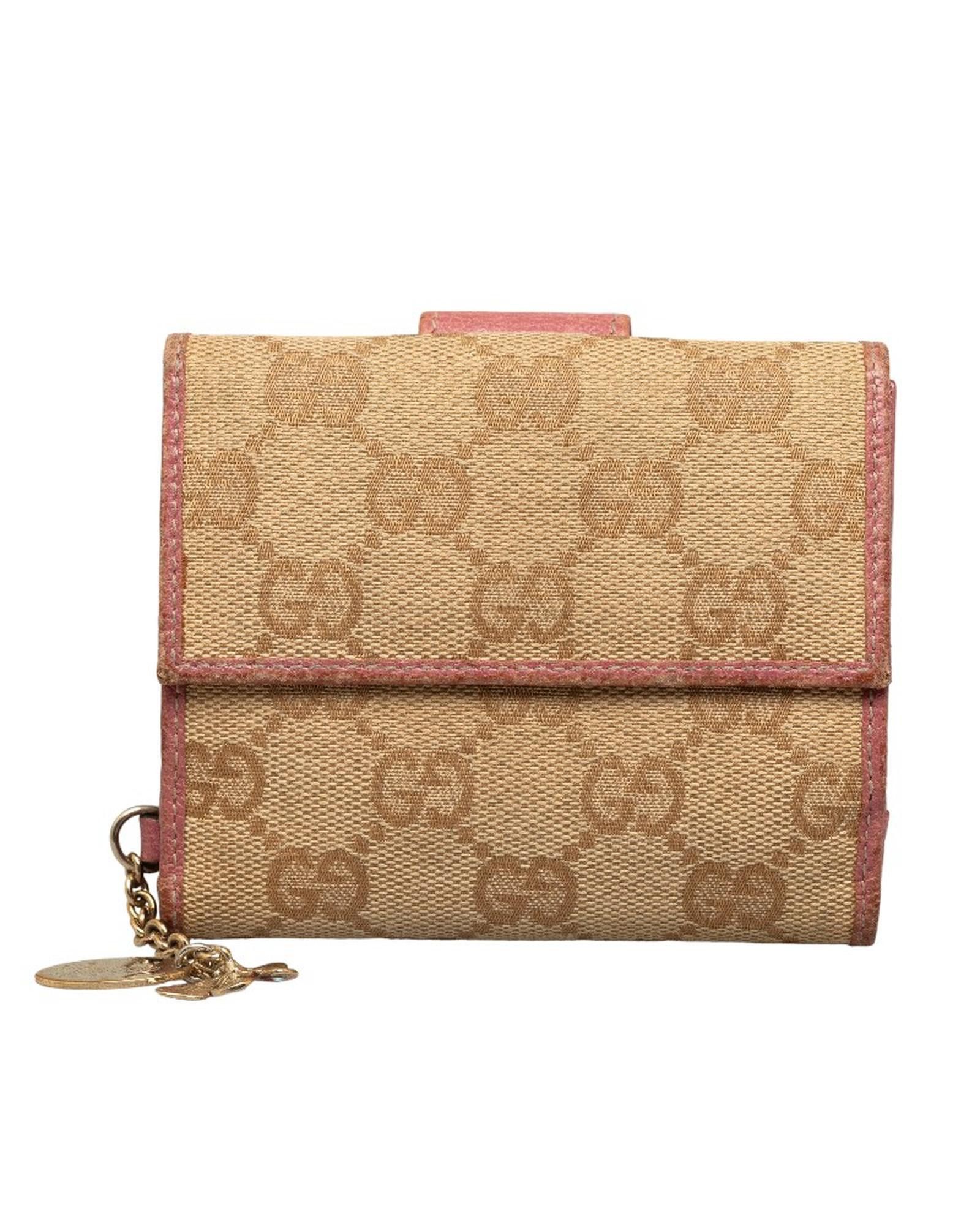 image of Gucci Pink GG Canvas French Purse Wallet In B Condition, Women's