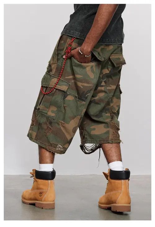 Japanese Brand Minako x Asaka Destroy Camouflage Grinding Cropped Pants Size US 29 - 2 Thumbnail