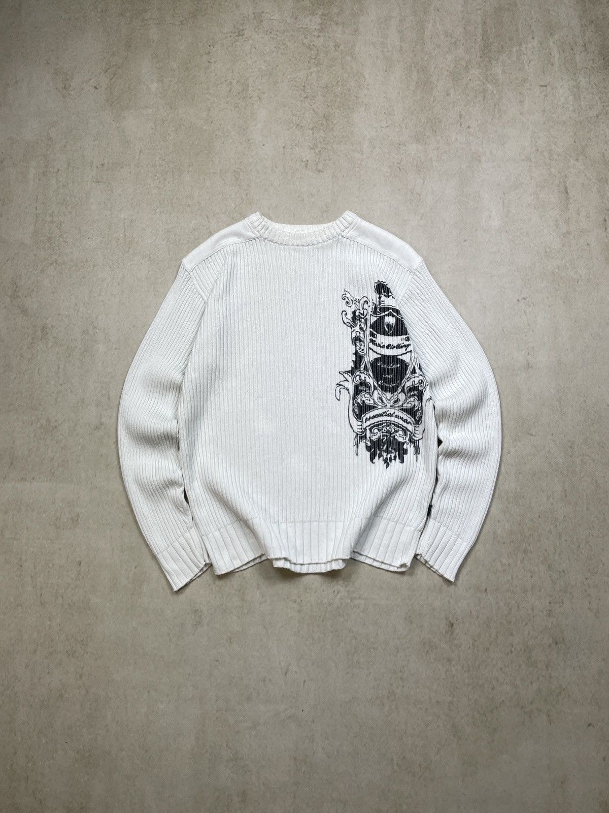 Pre-owned Avant Garde Y2k Opium Vintage Diesel Style Big Logo Knit Sweater In White