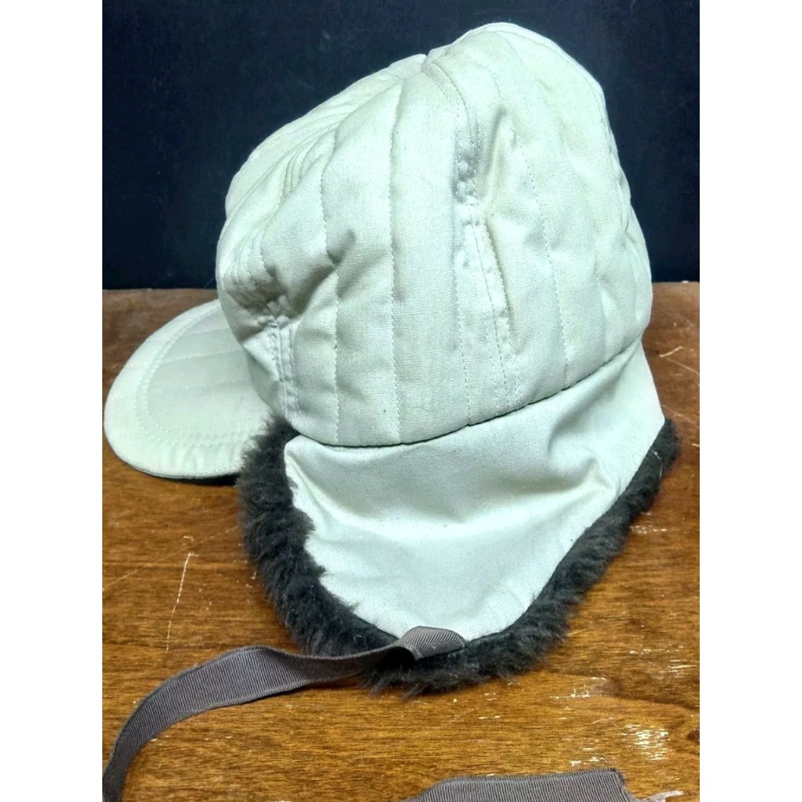 CO VINTAGE Langenberg Hat Co Trapper Hat Mens Medium Beige USA Made Quilted Twill Insulated Ear Flap Neck Flap Wide Brim Winter Fall Spring Mens Size ONE SIZE - 3 Thumbnail