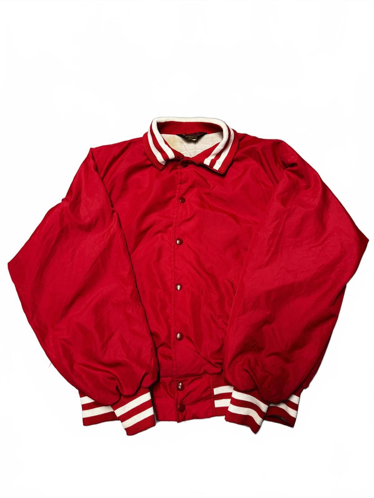 Unknown London Men's Red Varsity Jacket with Striped Cuffs and Collar Size US XL / EU 56 / 4 - 2 Thumbnail