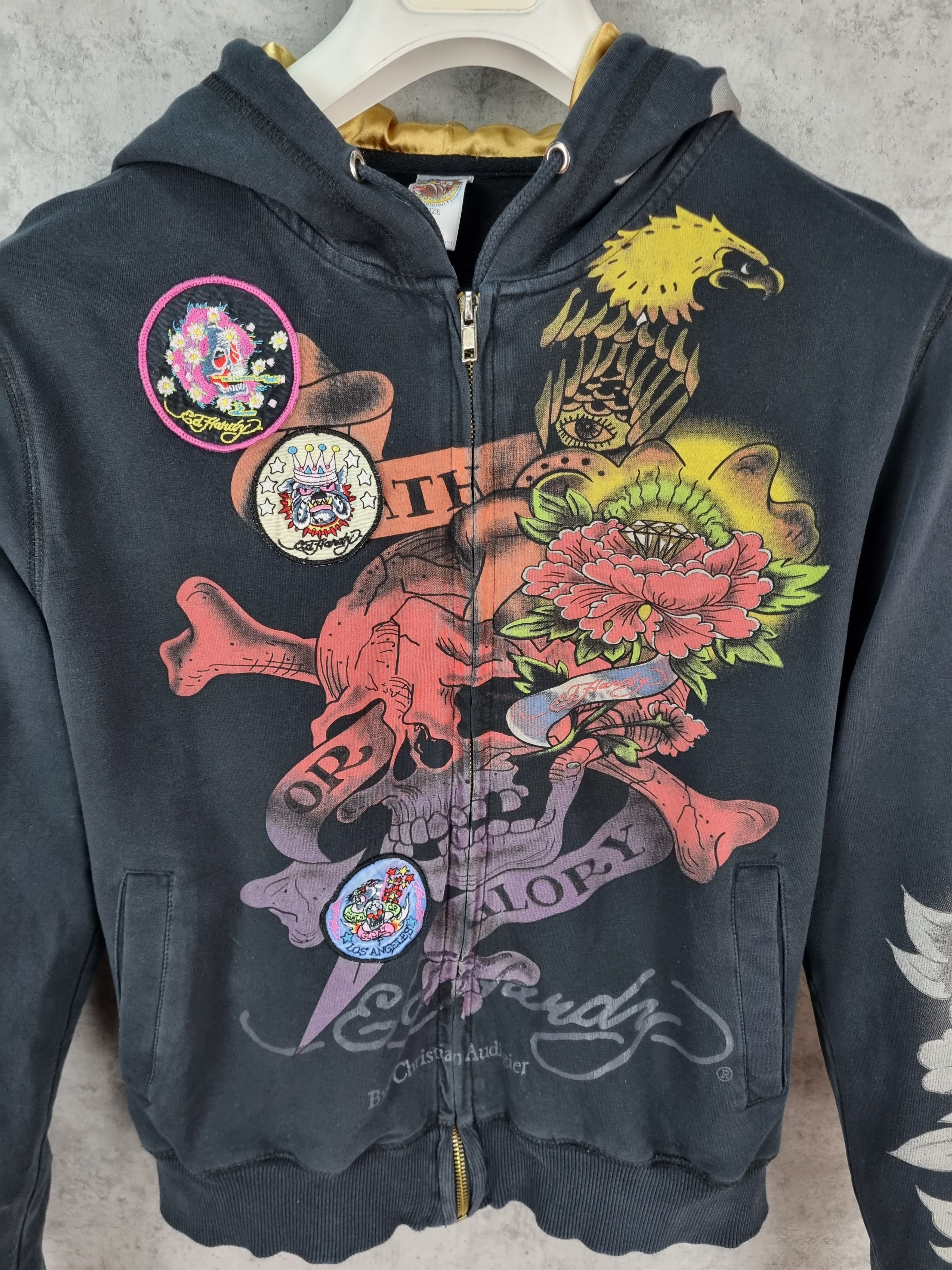 Christian Audigier × Ed Hardy Ed Hardy Embroidered Patches Faded Zipped Hoodie Size L / US 10 / IT 46 - 8 Thumbnail