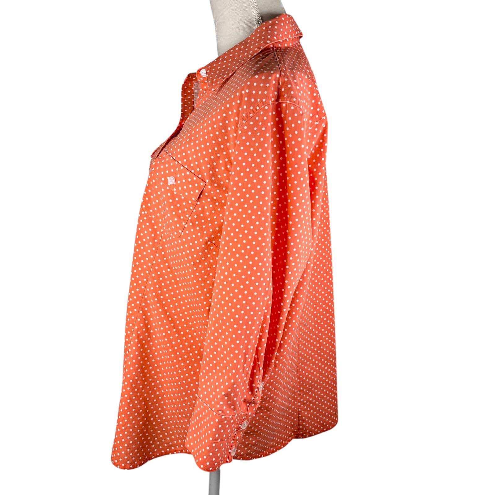Chicos Chico's Button Down Blouse Orange White Polka Dots XL/16 Size XXL / US 16-18 / IT 52-54 - 9 Thumbnail