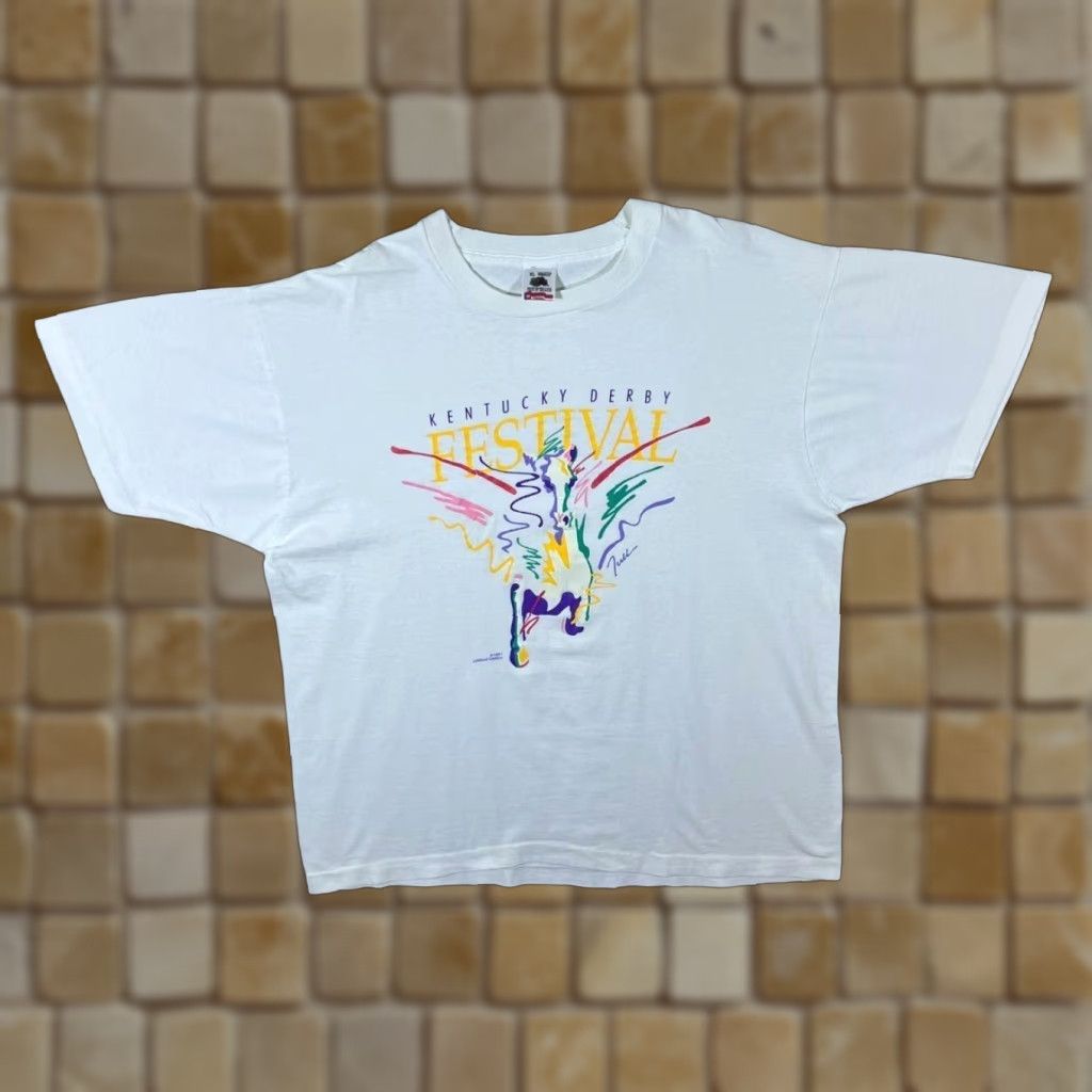 Fruit Of The Loom VINTAGE Kentucky Derby Festival Souvenir T-Shirt XL White Graphic Print 1991 Mens Size US XL / EU 56 / 4 - 1 Thumbnail