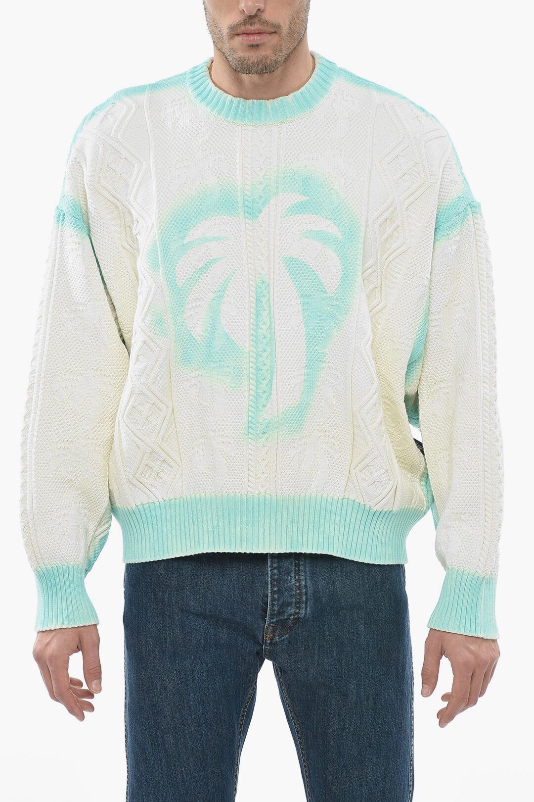 image of Palm Angels Og1Mm0524 Cotton Blend Pullover In White, Men's (Size Small)