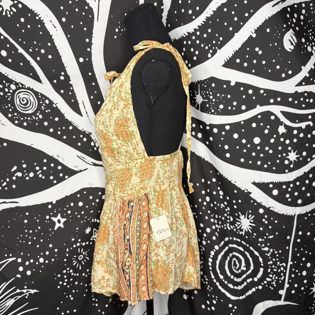 Free People Free People Cream Romper with Orange Floral Print Size S / US 4 / IT 40 - 2 Thumbnail