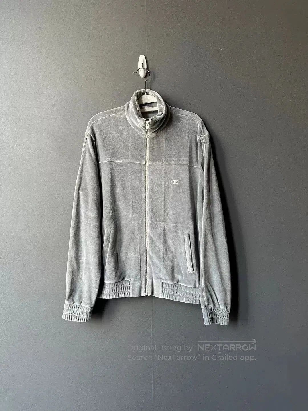 celine ice blue velvet zip jacket.