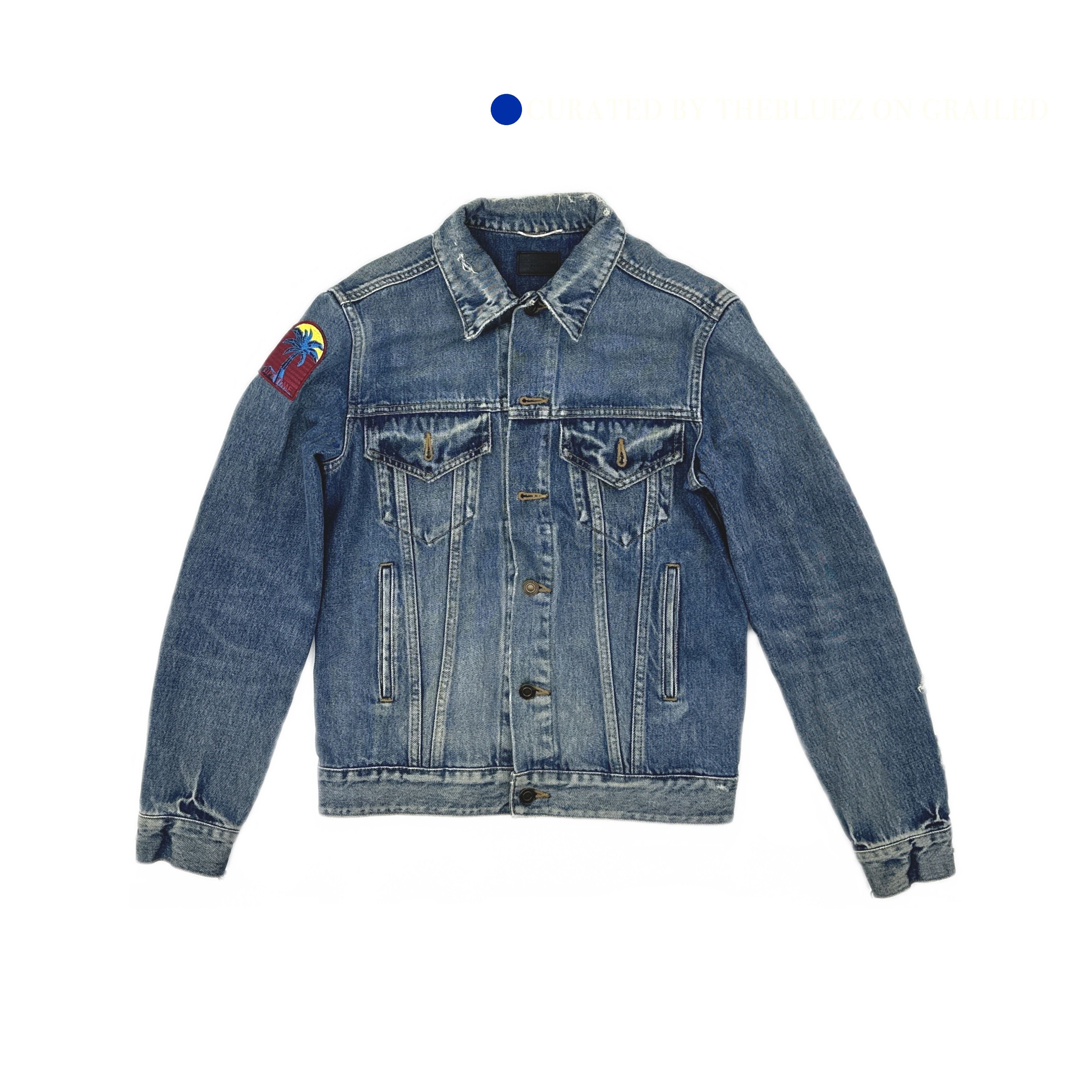 Saint Laurent Paris Blue Denim Jacket with Palm Tree Patch Size US S / EU 44-46 / 1 - 1 Thumbnail