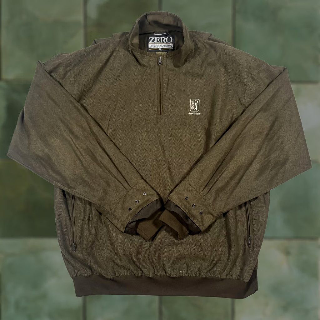 Vintage Zero Restriction Pullover Jacket Mens XL Herringbone Golf TPC Scottsdale USA Brown Size US XL / EU 56 / 4 - 1 Thumbnail