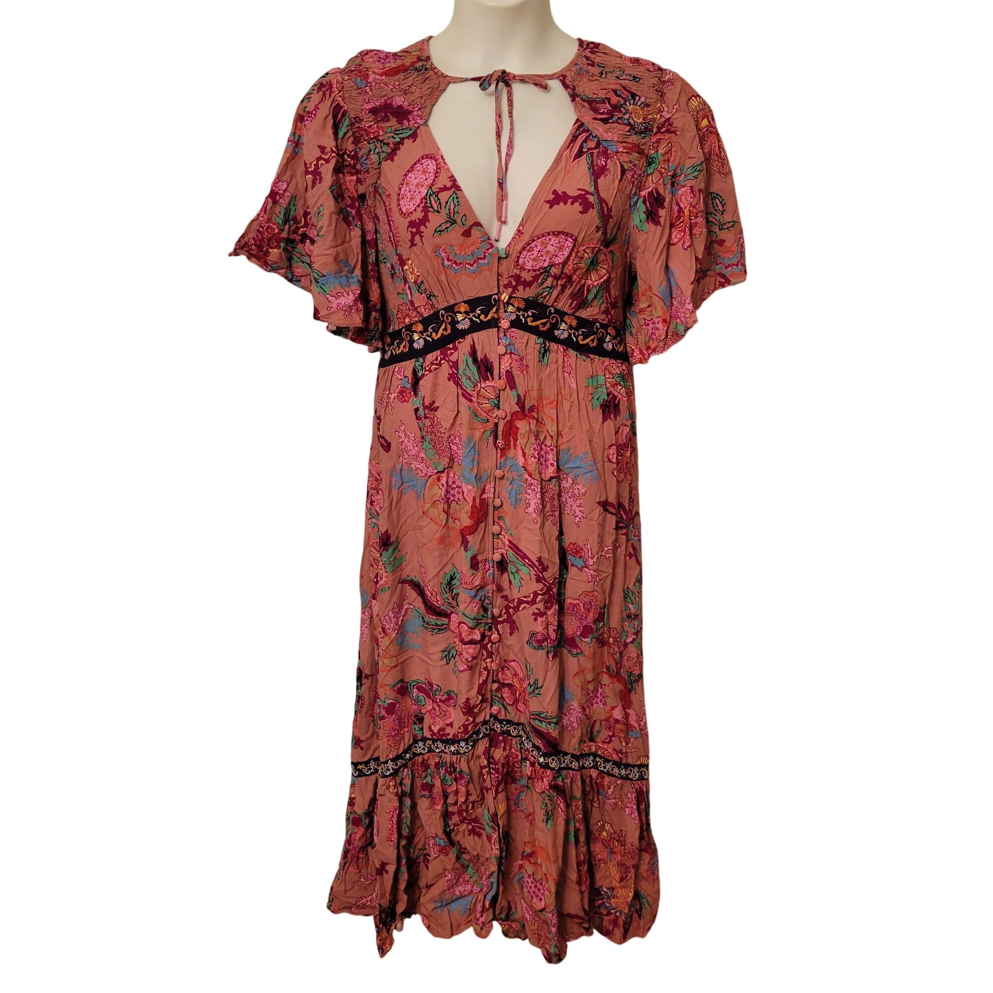 Anthropologie Anthropologie M Bohemian Floral Maxi Dress Flutter Sleeves V Size M / US 6-8 / IT 42-44 - 2 Thumbnail