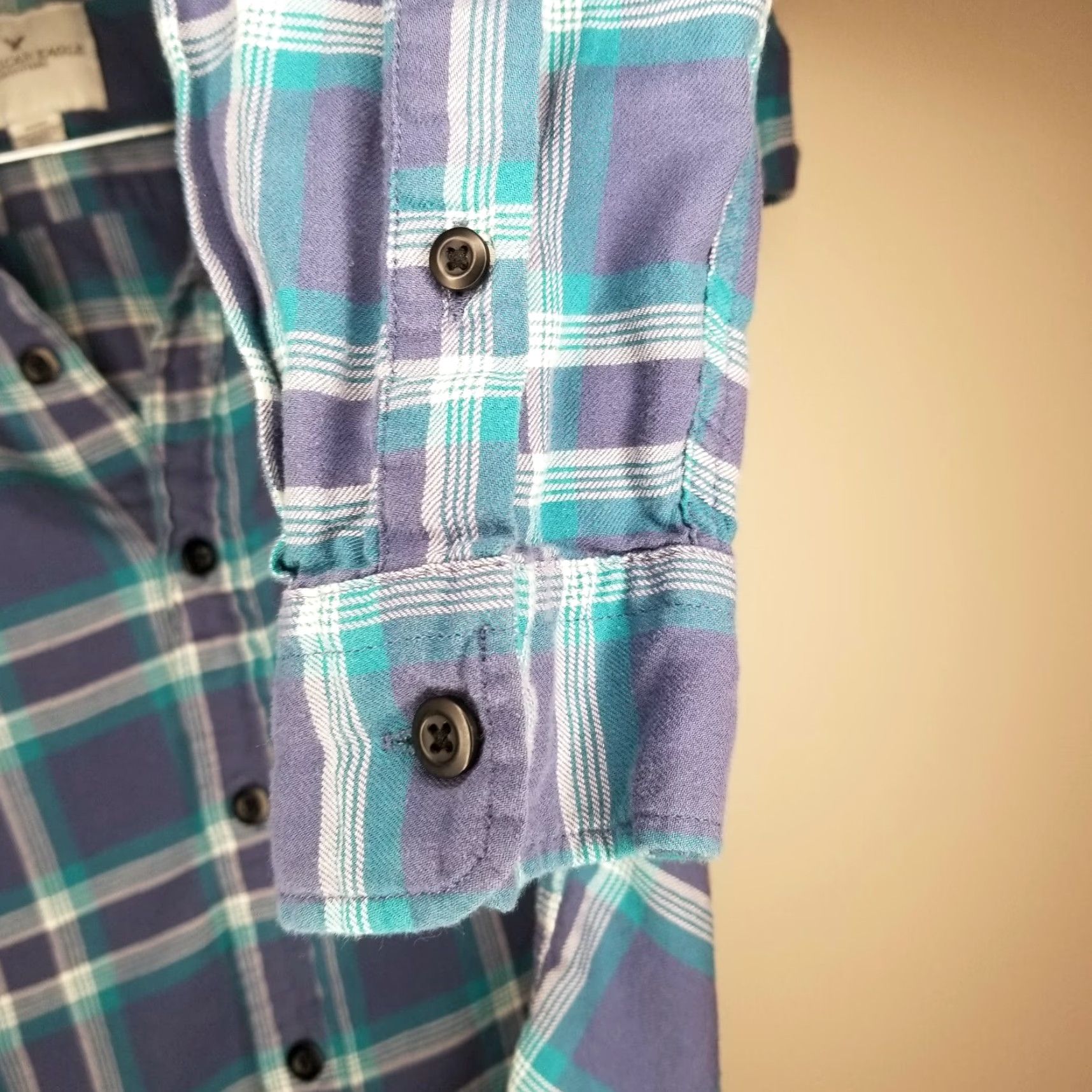 American Eagle Outfitters VINTAGE? No. American Eagle Women's Button-Up Shirt, Plaid, Long Sleeve, Purple, Size M Size M / US 6-8 / IT 42-44 - 3 Thumbnail