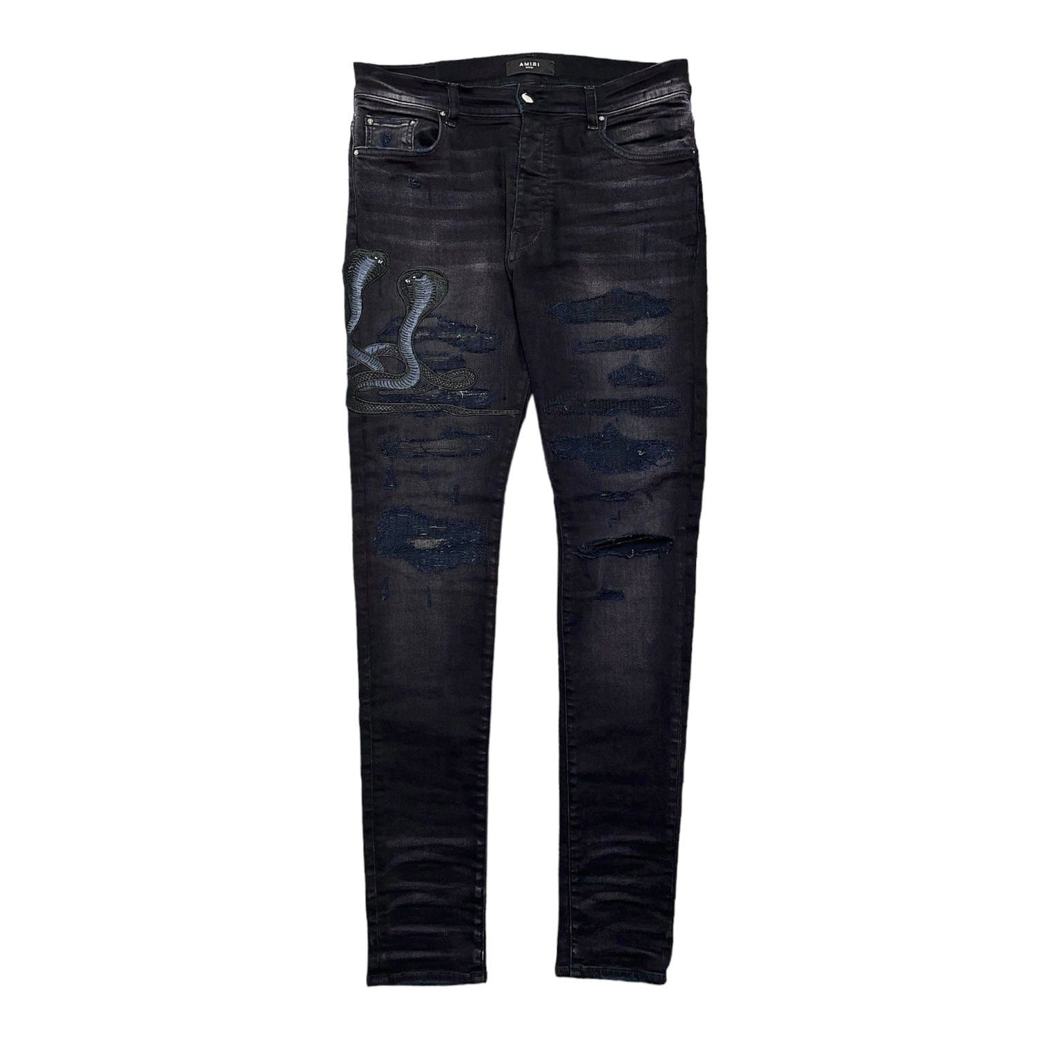 image of Amiri Black Snake Patch Jeans Black, Men's (Size 34)