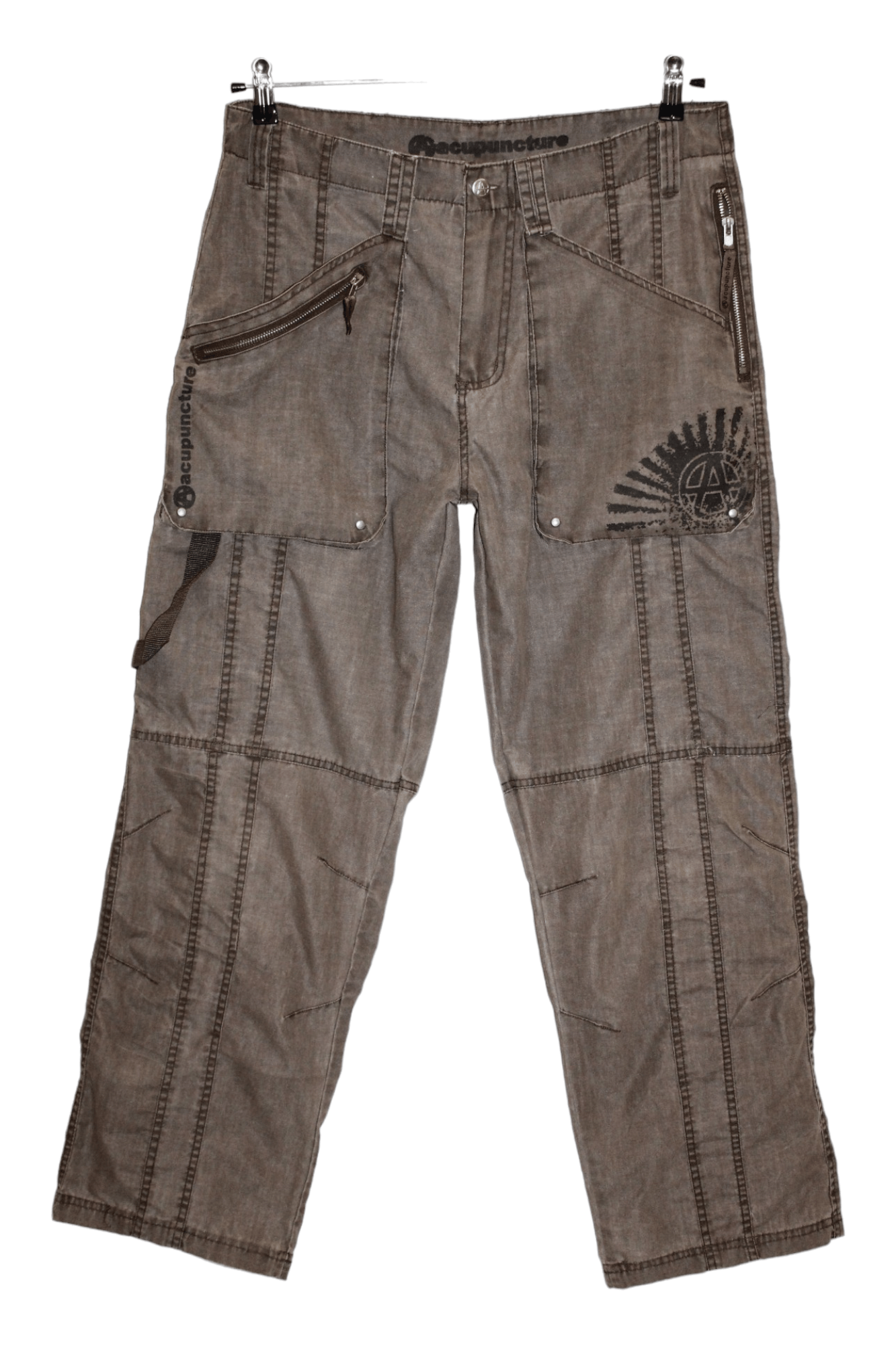 image of Acupuncture "anarchy" Patch Pocket Cargo Parachute Pants in Brown, Men's (Size 34)