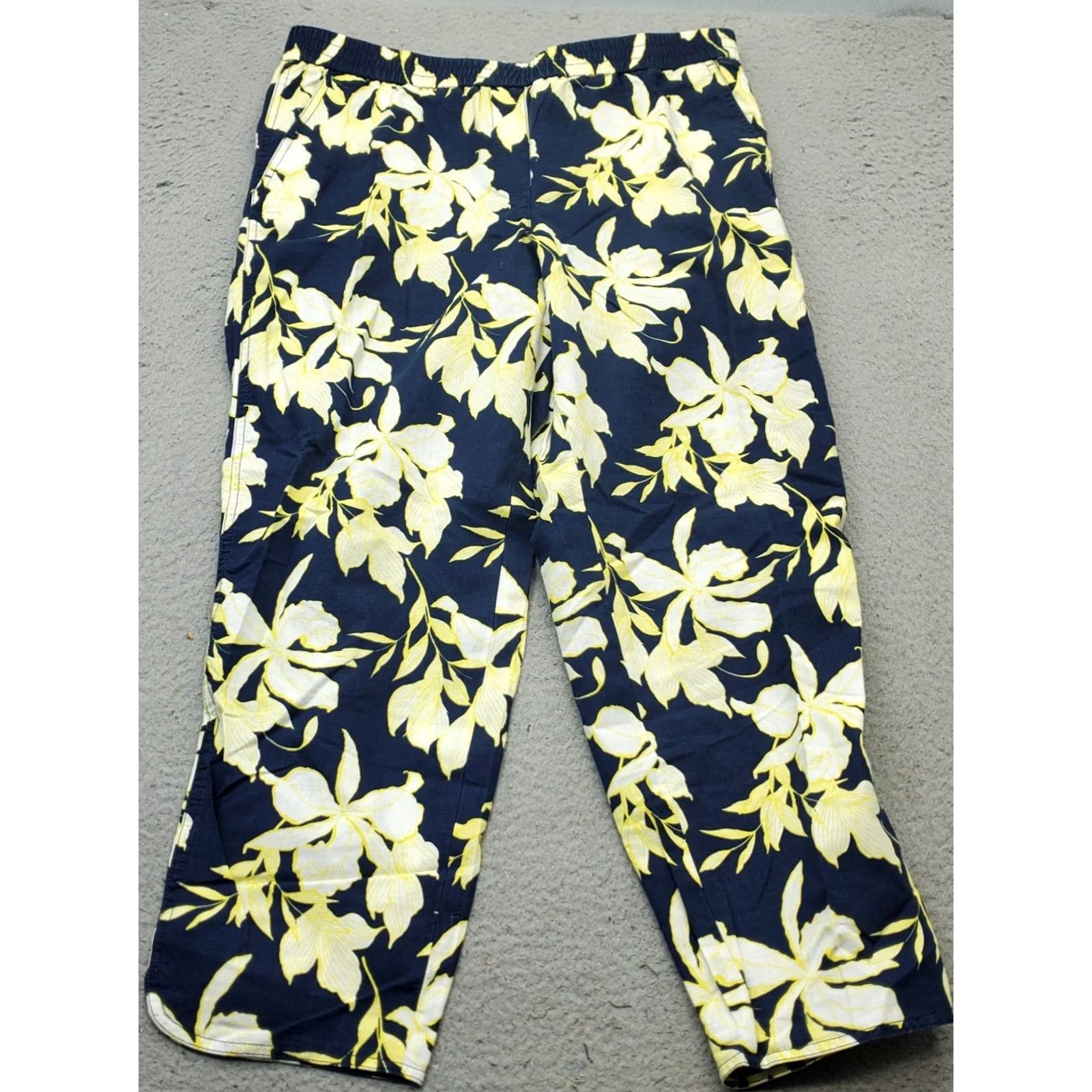 Talbots Talbots Pants Women's 14P Multi Floral Linen Blend Elastic Waist Straight Leg Pants Mens? No Size 36" / US 14 / IT 50 - 2 Thumbnail