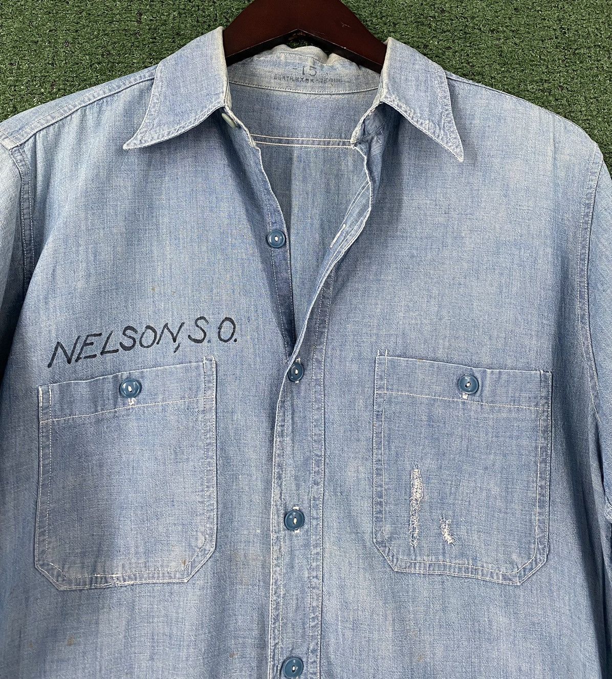 Vintage Vintage 1940's WW2 US Navy Chambray Button Up Work Shirt Size US L / EU 52-54 / 3 - 2 Thumbnail