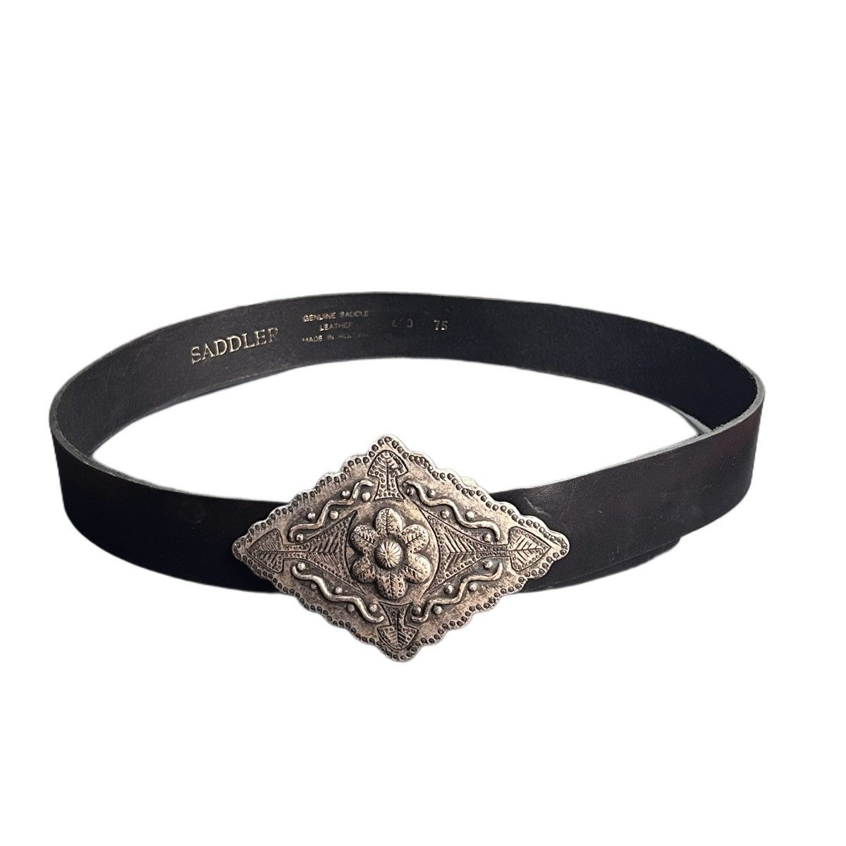 Vintage Bohemian Black Leather Belt Big Embroidered Buckle