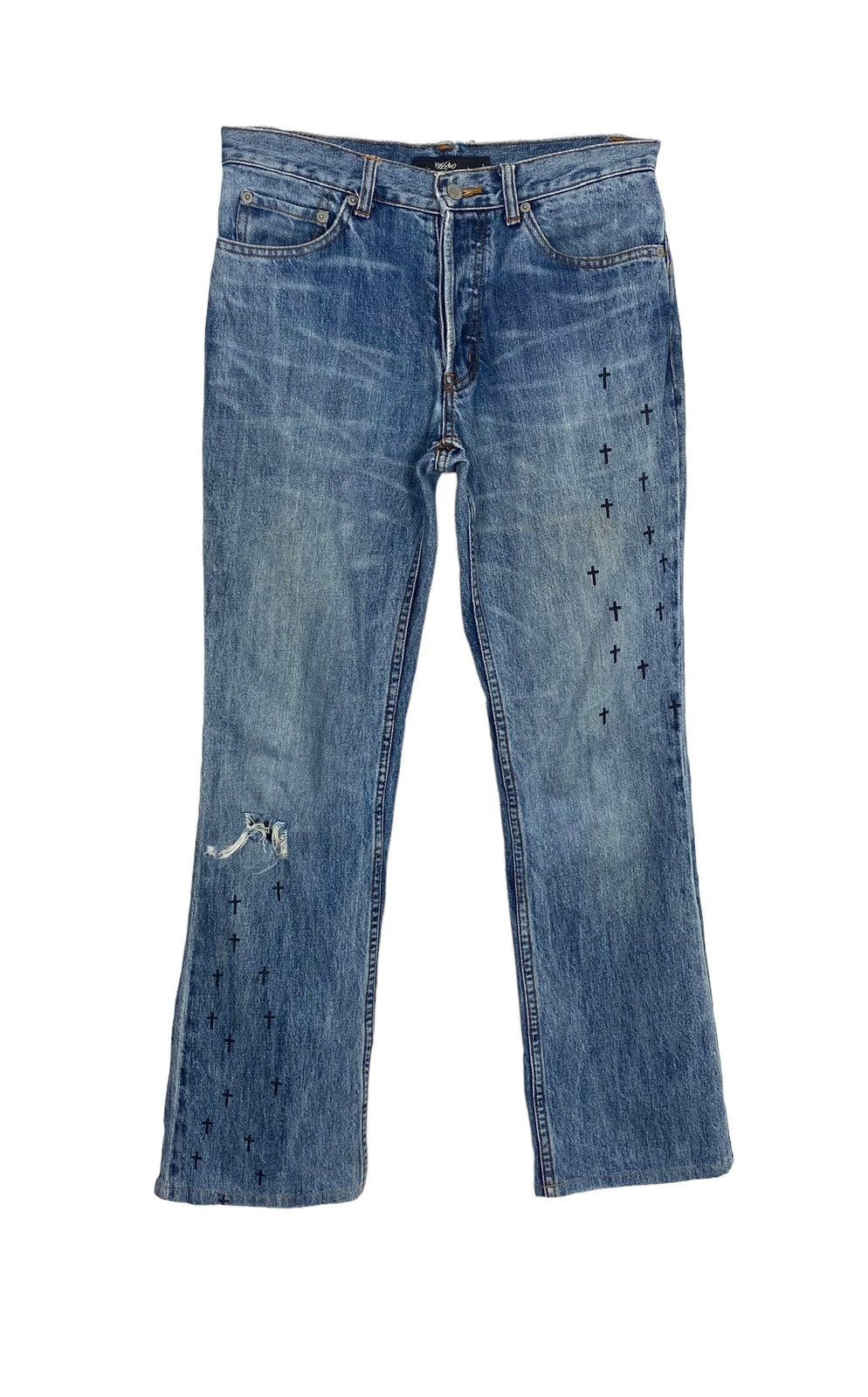 Mossimo Rare‼️ Mossimo Distressed Jeans Cross Logo Size US 31 - 1 Thumbnail