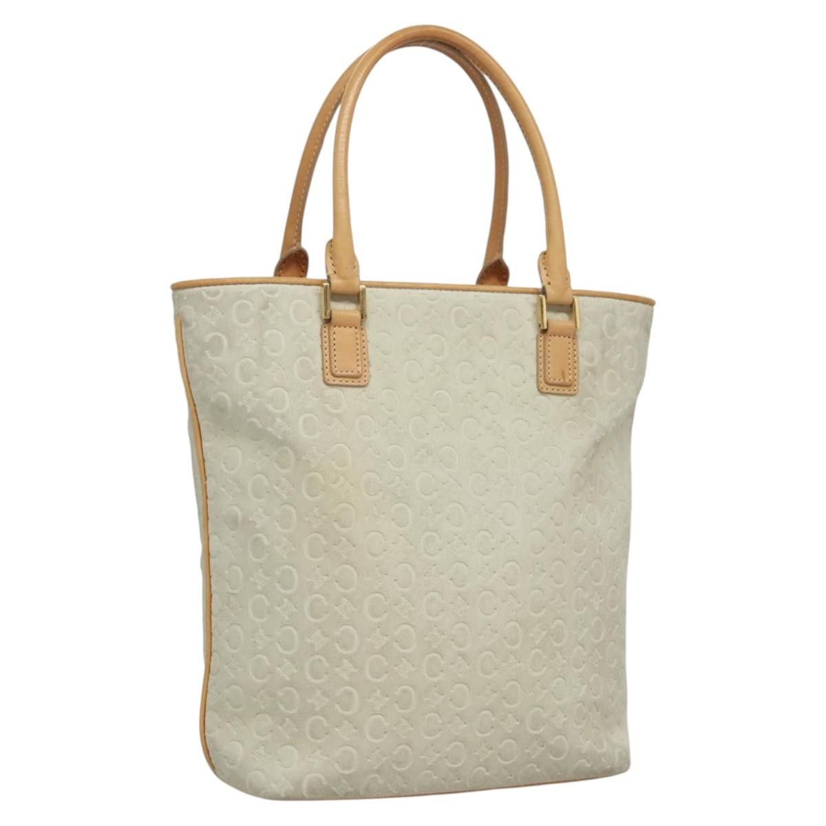 Celine C Macadam Canvas Tote Bag Suede White Gold Auth Mr1231 in White/Gold, Women's